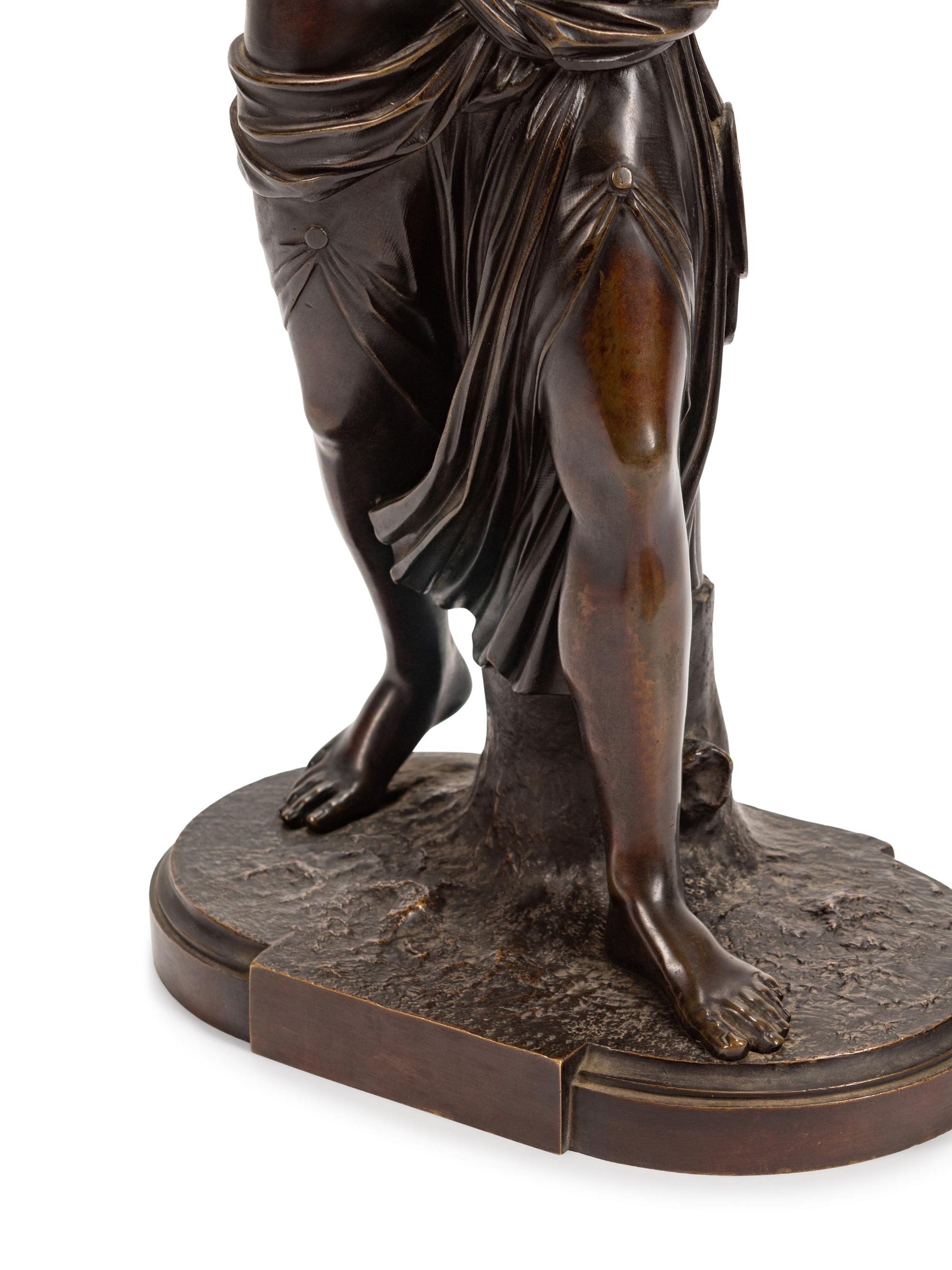 A French Patinated Bronze Group of a Maiden and Infant Satyr