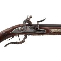 Contemporary Flintlock Jaeger Rifle with Actaeon and Hunting Motifs by John B. Derrick (American, b.1936)