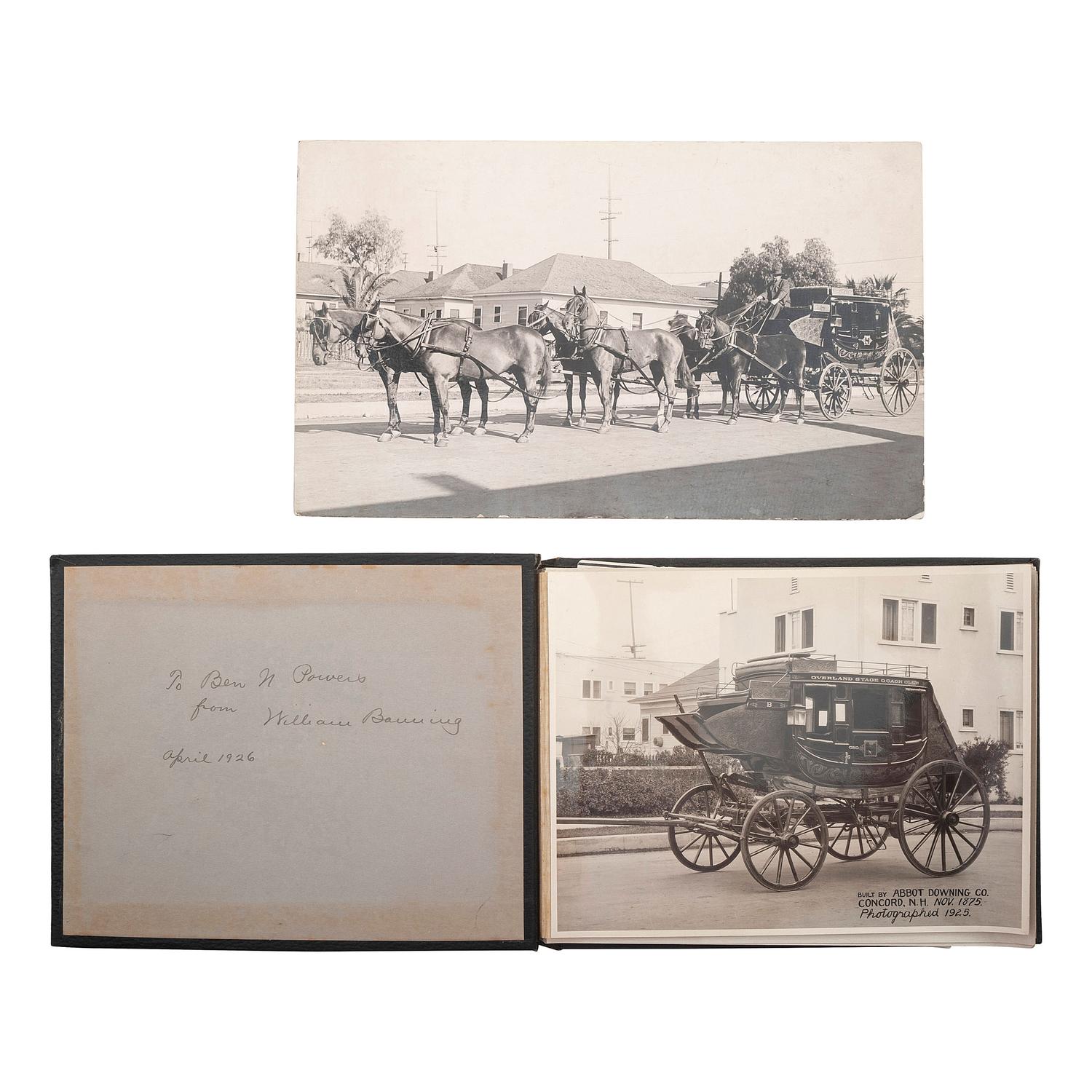 [STAGECOACHES - CALIFORNIA]. A group of photographs related to Captain Banning, his overland stagecoach line, and Los Angeles, with images by C.C. Pierce, comprising: