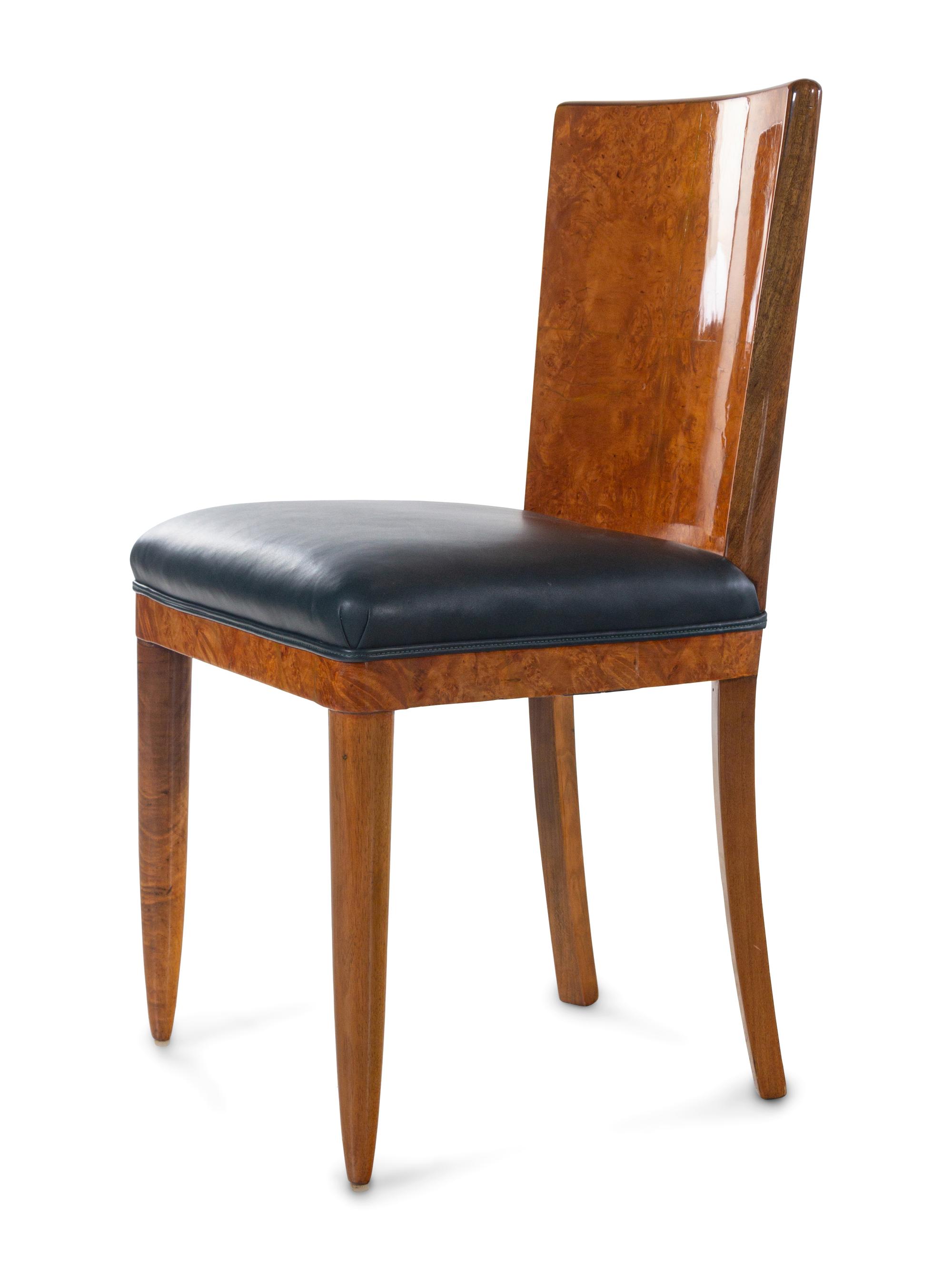 A Set of Six Art Deco Burl Wood Dining Chairs