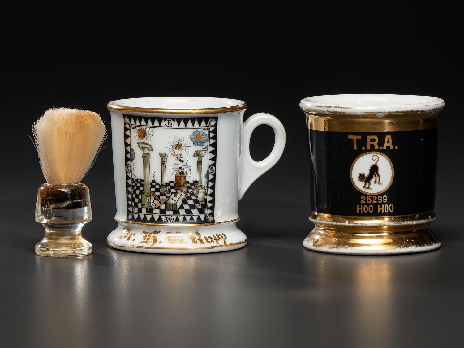 Two Fraternal Porcelain Shaving Mugs