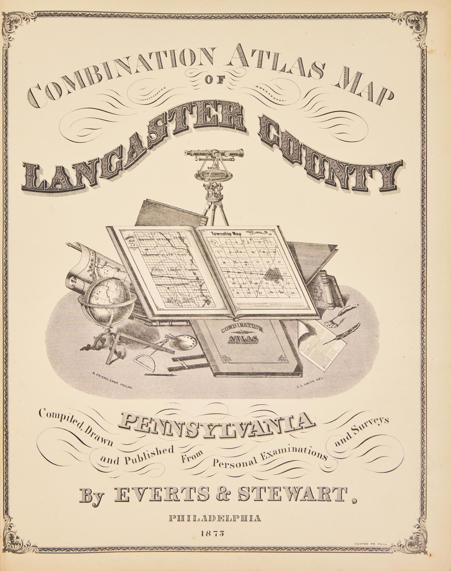[Americana] Combination Atlas Map of Lancaster County Pennsylvania