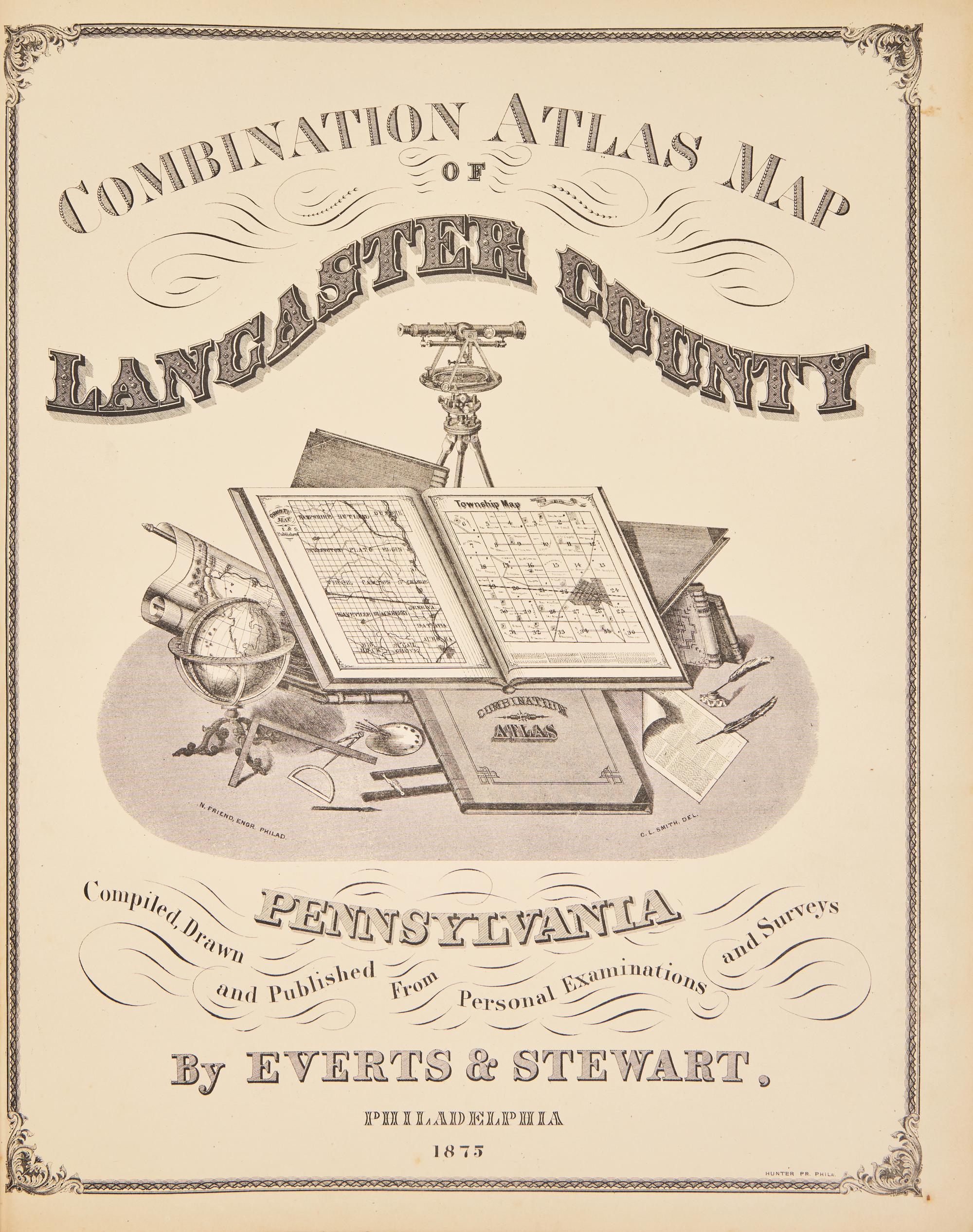 [Americana] Combination Atlas Map of Lancaster County Pennsylvania