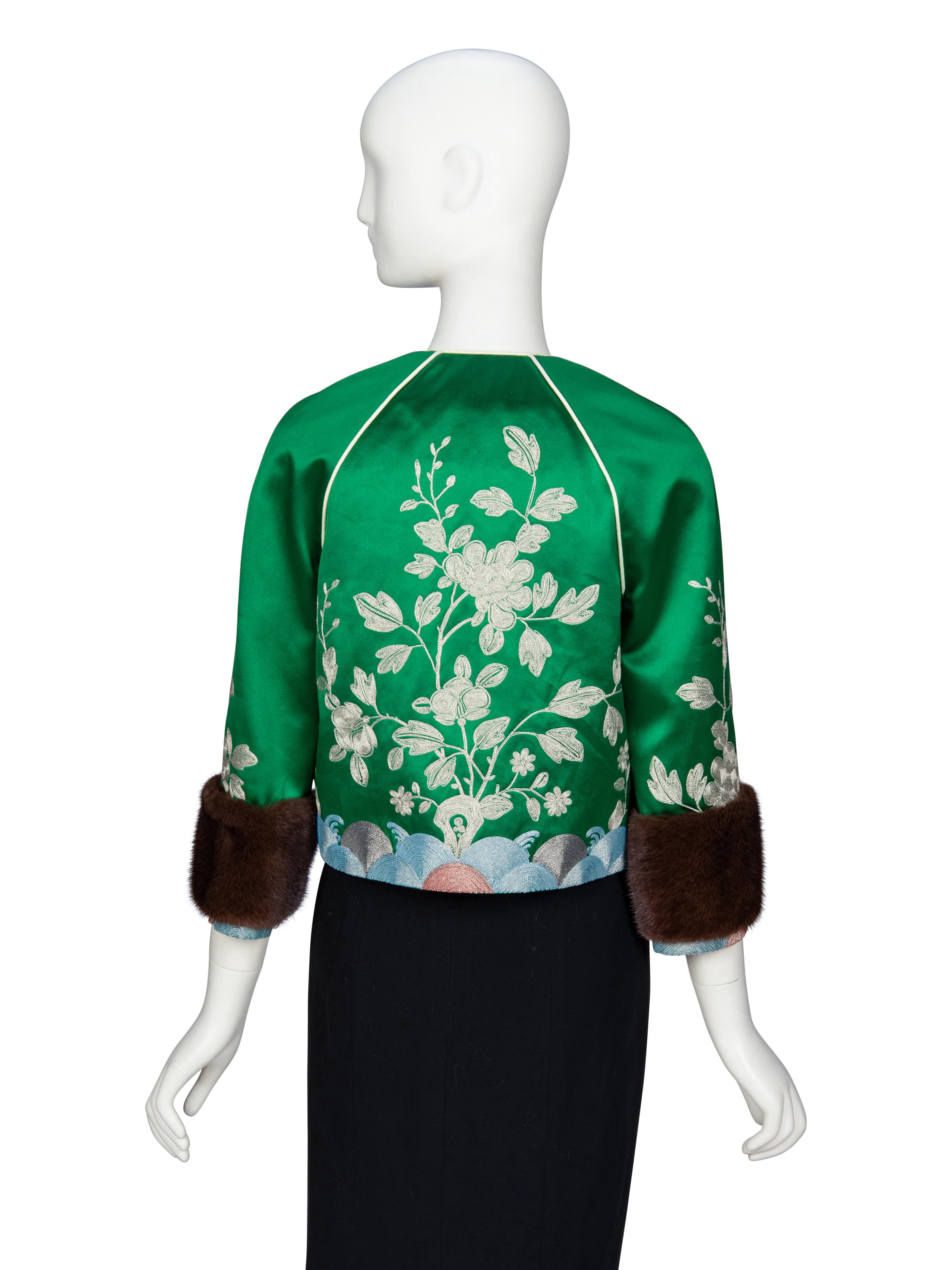 GUCCI, FUR-TRIMMED SILK JACKET