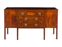A Federal Mahogany, Birch and Satinwood Veneered Breakfront Sideboard