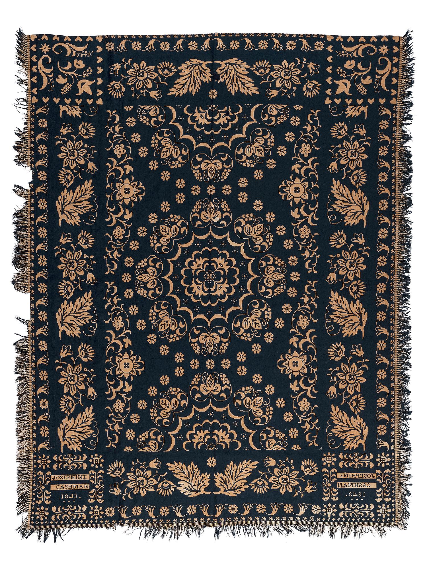 A Flower, Heart and Grape Pattern Jacquard Coverlet
