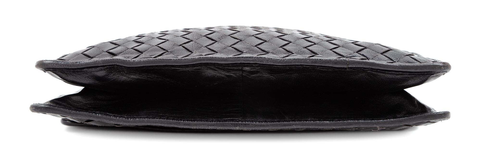 A Bottega Veneta Black Intrecciato Flap Handbag, 8.5" H x 9" W x 2.25" D; Strap drop: 13.5".