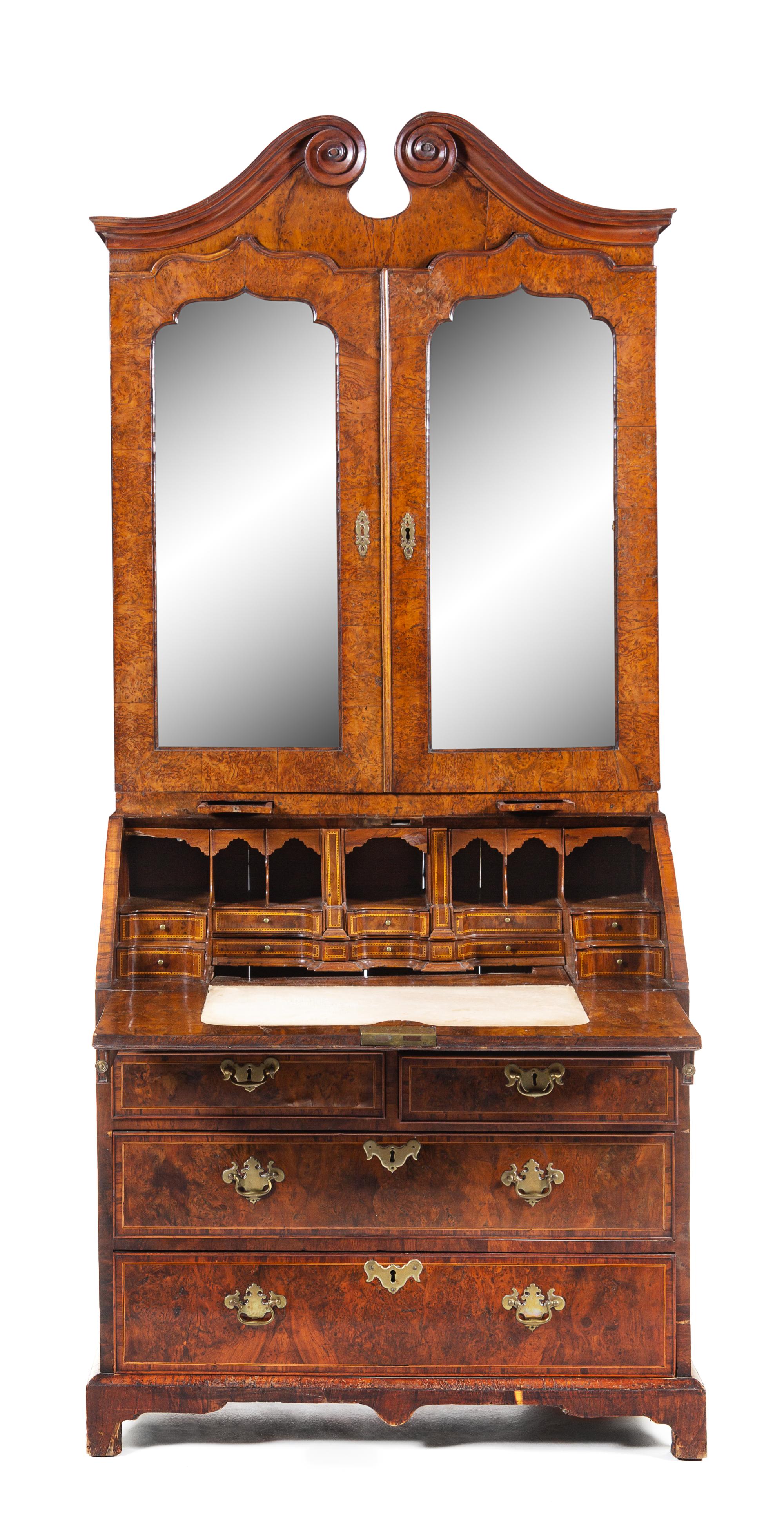 A George III Yew Wood Secretary Bookcase Height 88 x width 21 1/4 x depth 38 3/4 inches. — 18TH CENTURY