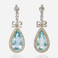 A Pair of Aquamarine and Diamond Earring Jackets