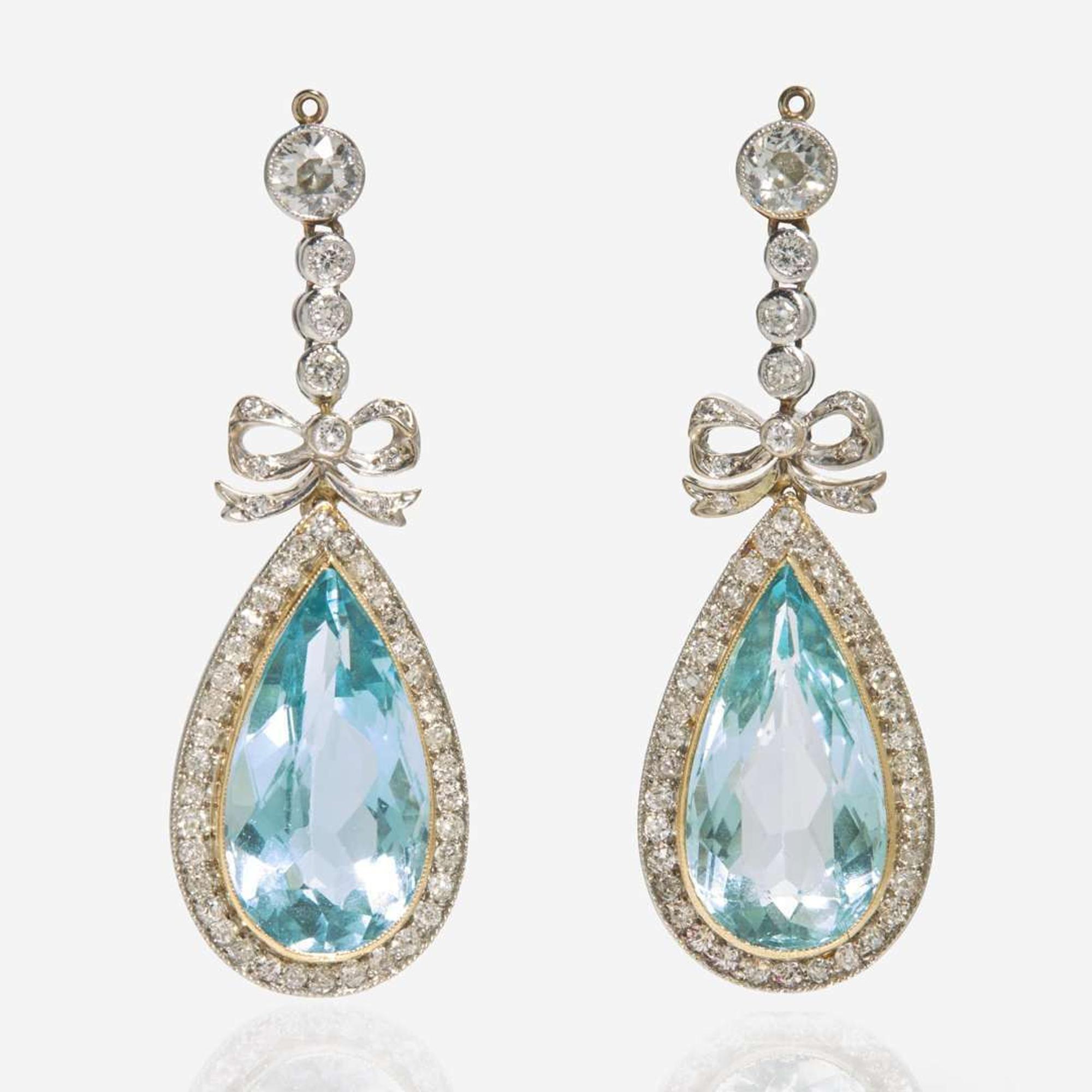 A Pair of Aquamarine and Diamond Earring Jackets