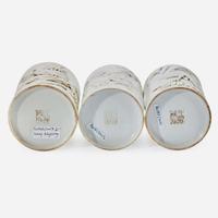 Three Chinese molded and carved porcelain brushpots 瓷塑雕刻笔筒一组三件 Mark of Wang Bingrong ????