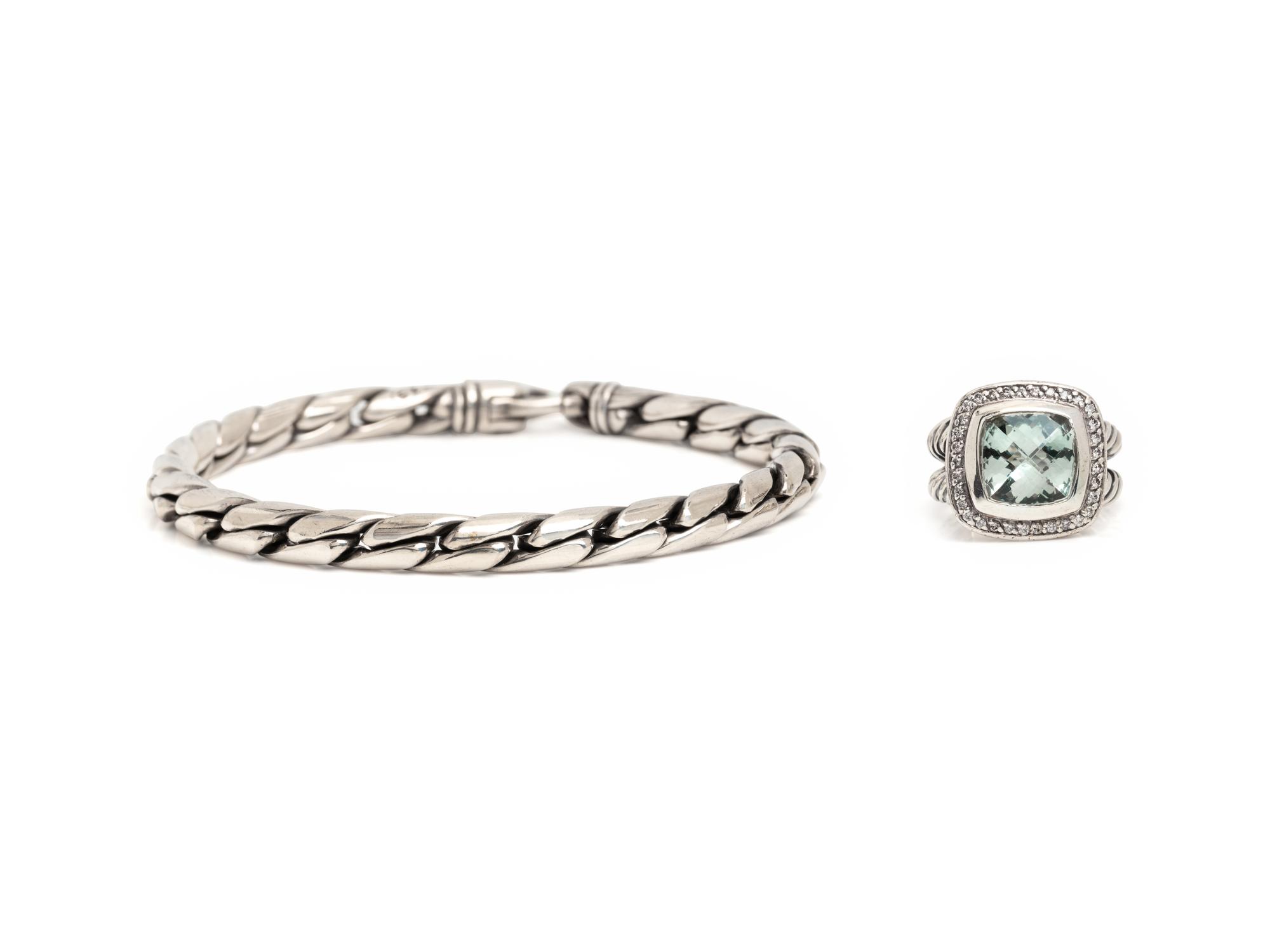 DAVID YURMAN, STERLING SILVER, PRASIOILITE AND DIAMOND RING