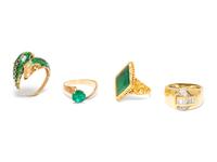 A Collection of Yellow Gold and Multigem Rings,