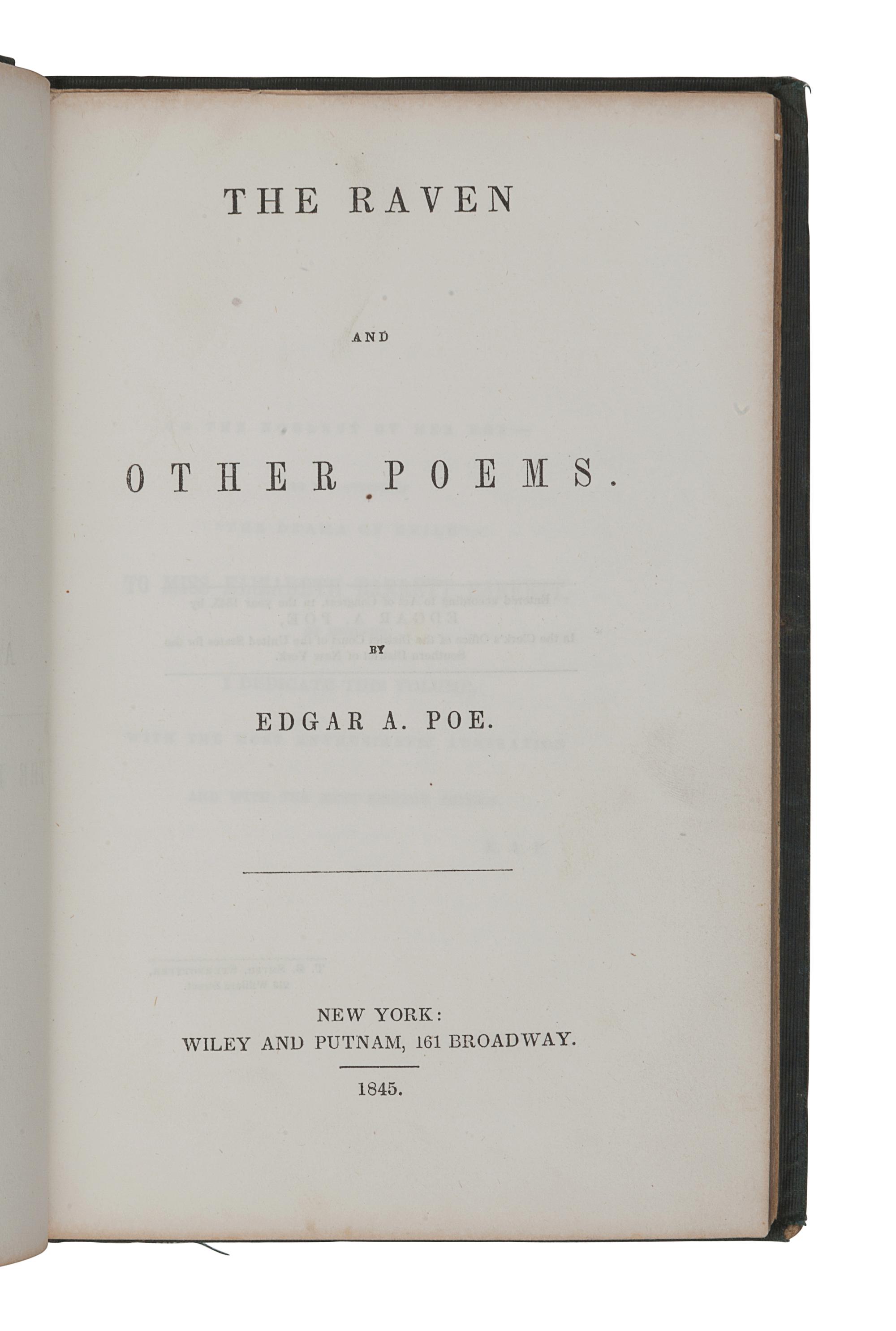 POE, Edgar Allan (1809-1849). The Raven and Other Poems . New York: Wiley And Putnam, 1845.