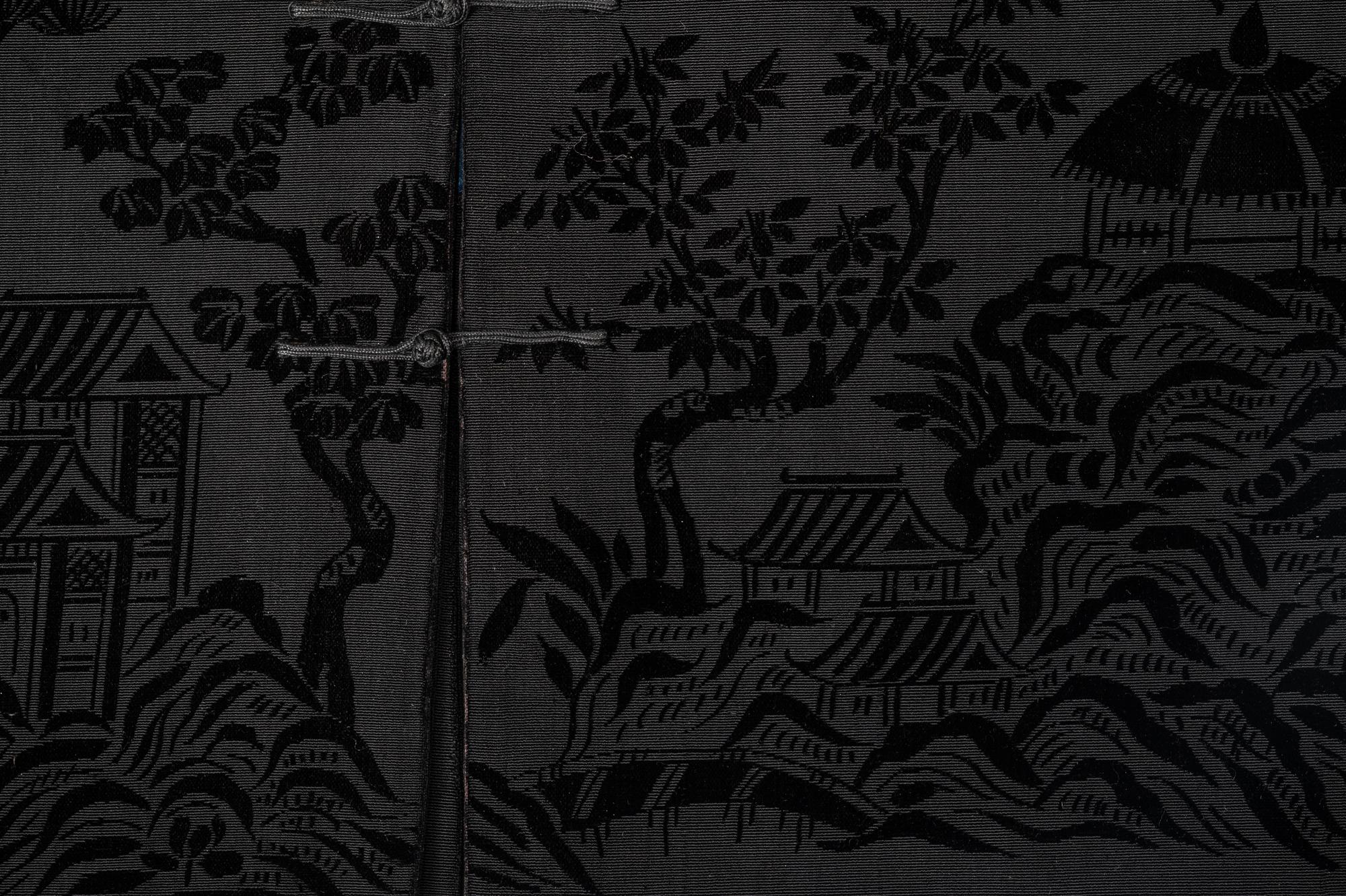 A Chinese Black Ground Silk Twill and Cut Velvet Jacket
