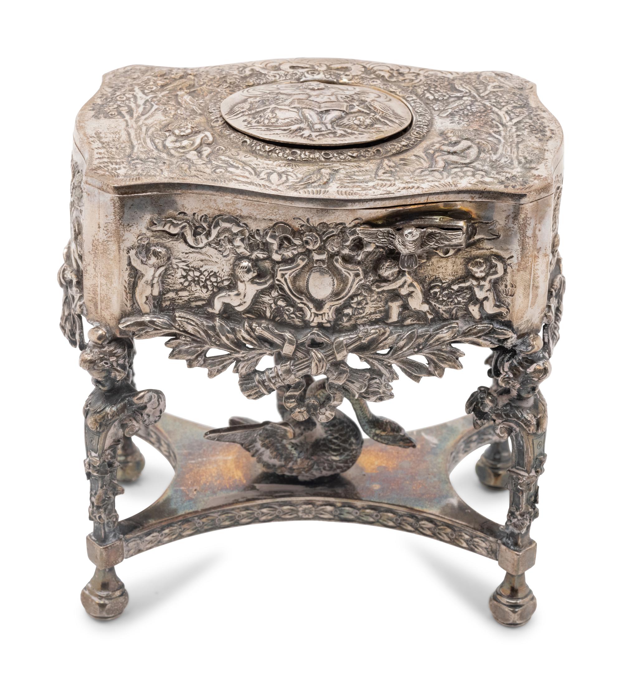 A German Silver Singing Bird Automaton Box