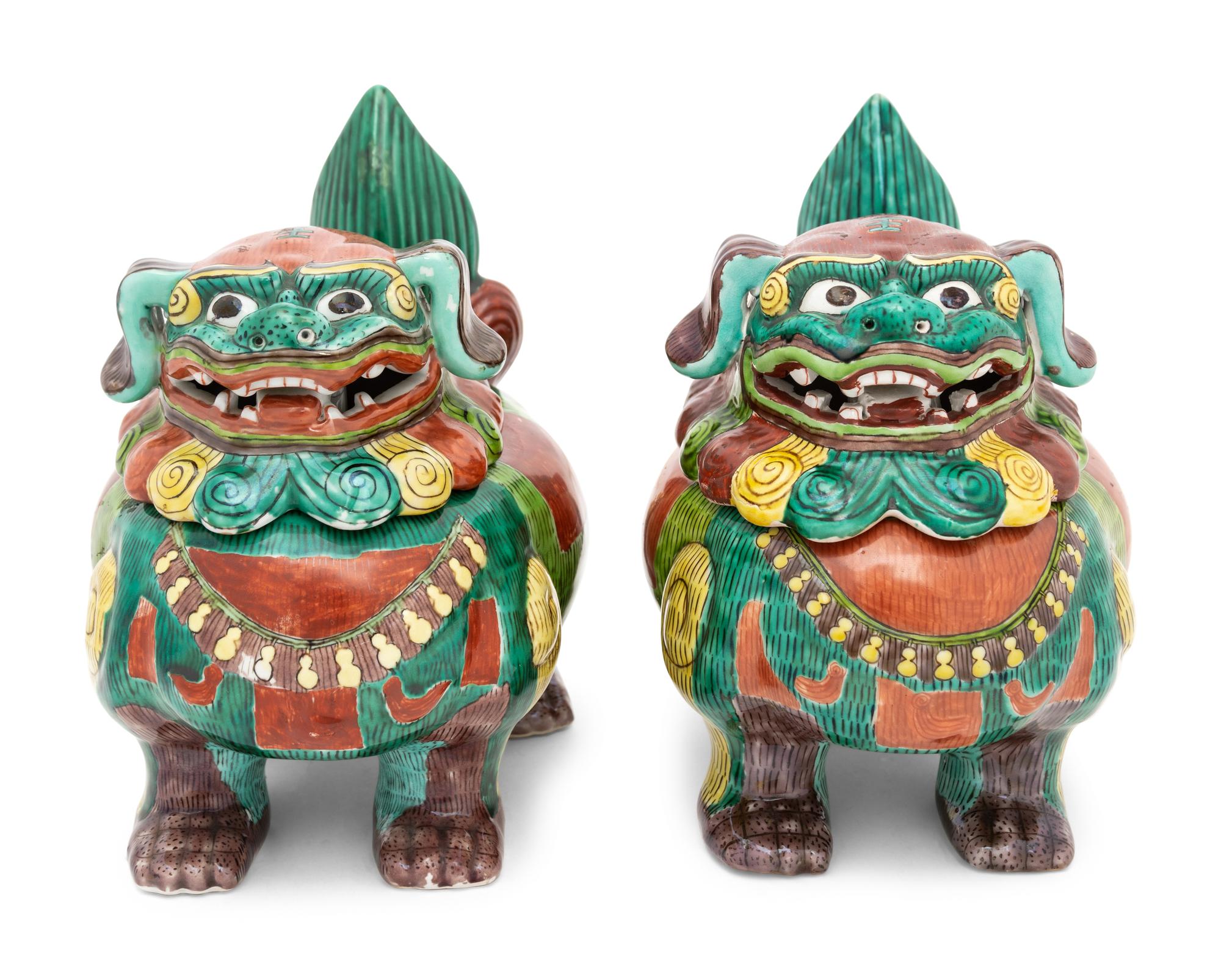 A Pair of Chinese Export Polychrome Glazed Porcelain Containers