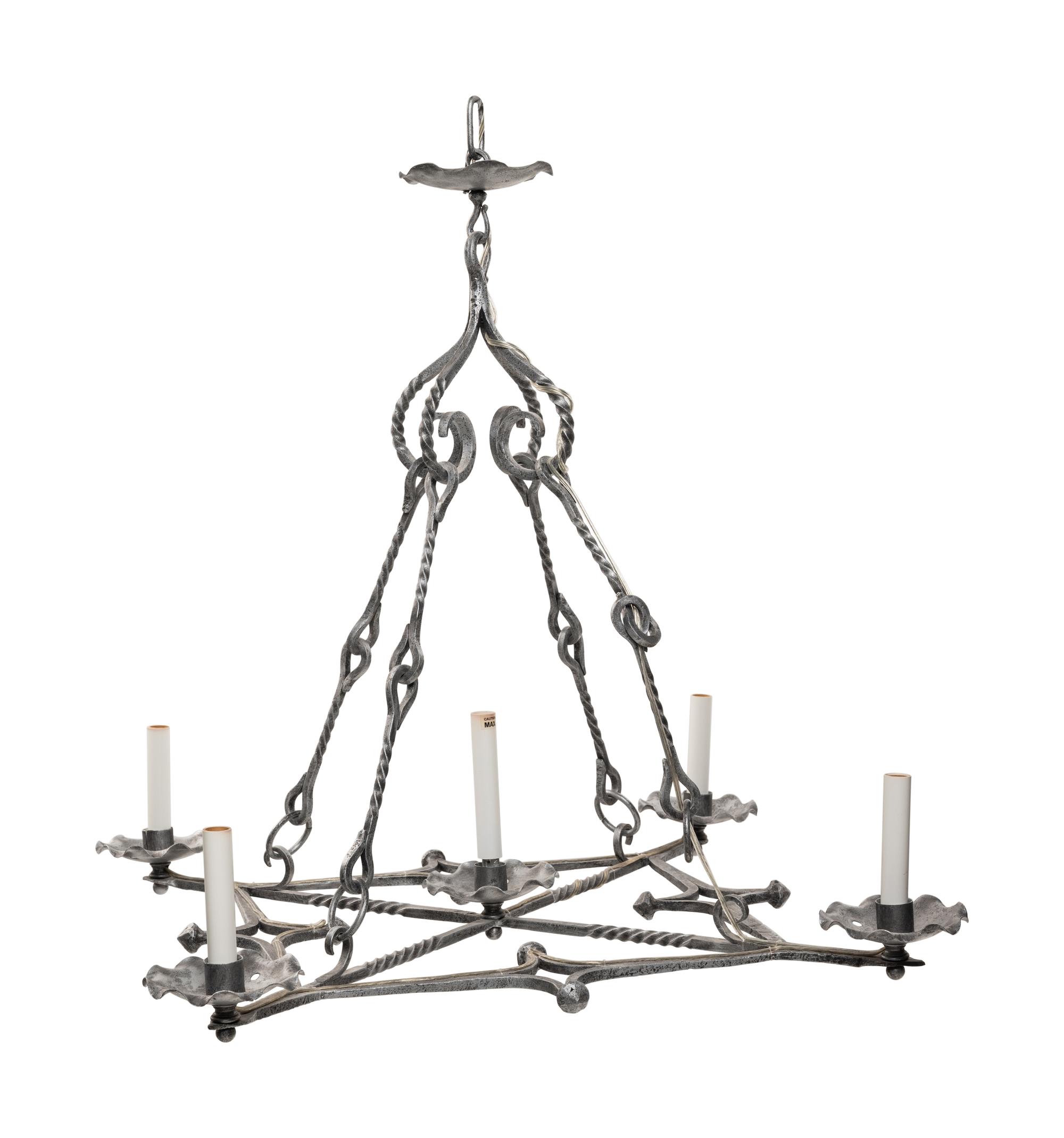 A Pair of Baroque Style Cast Metal Five-Light Ceiling Fixtures