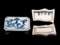 Three Japanese Blue and White Porcelain Scholar's Objects