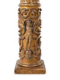 A Neoclassical Gilt and Polychrome Decorated Carved Wood Column