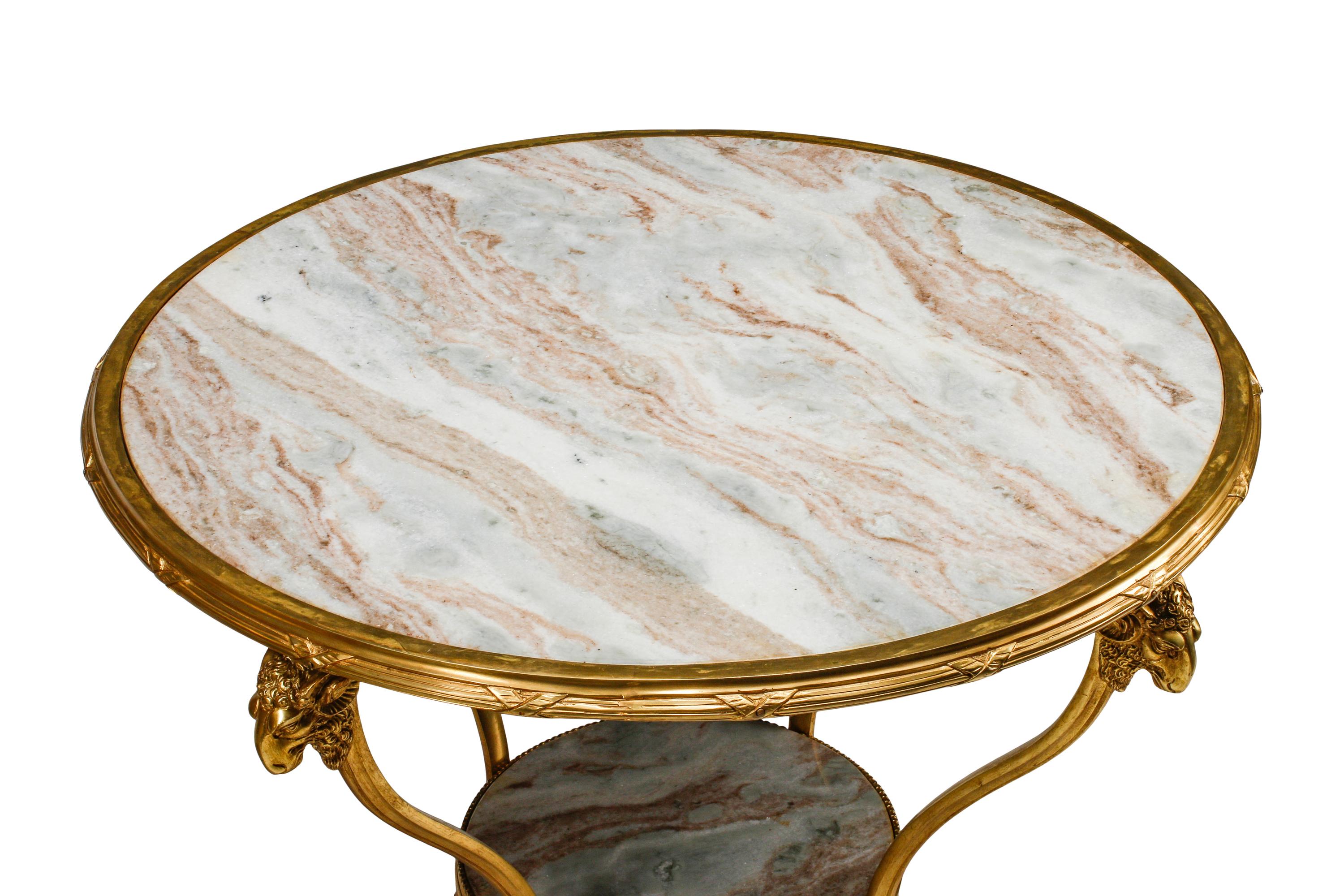 A Pair of Louis XVI Style Gilt Bronze and Marble Gueridons