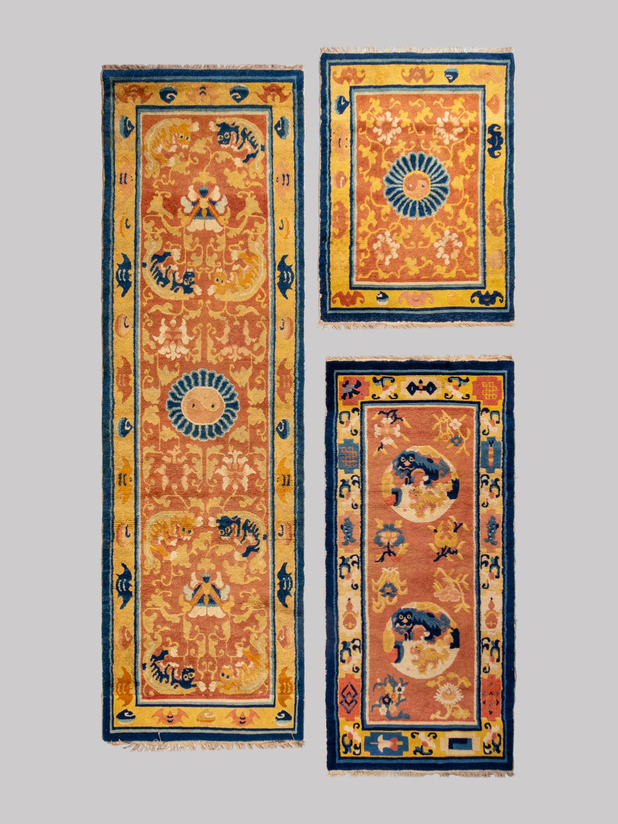 A Ningshia Wool Temple Runner and Two Ningshia Mats