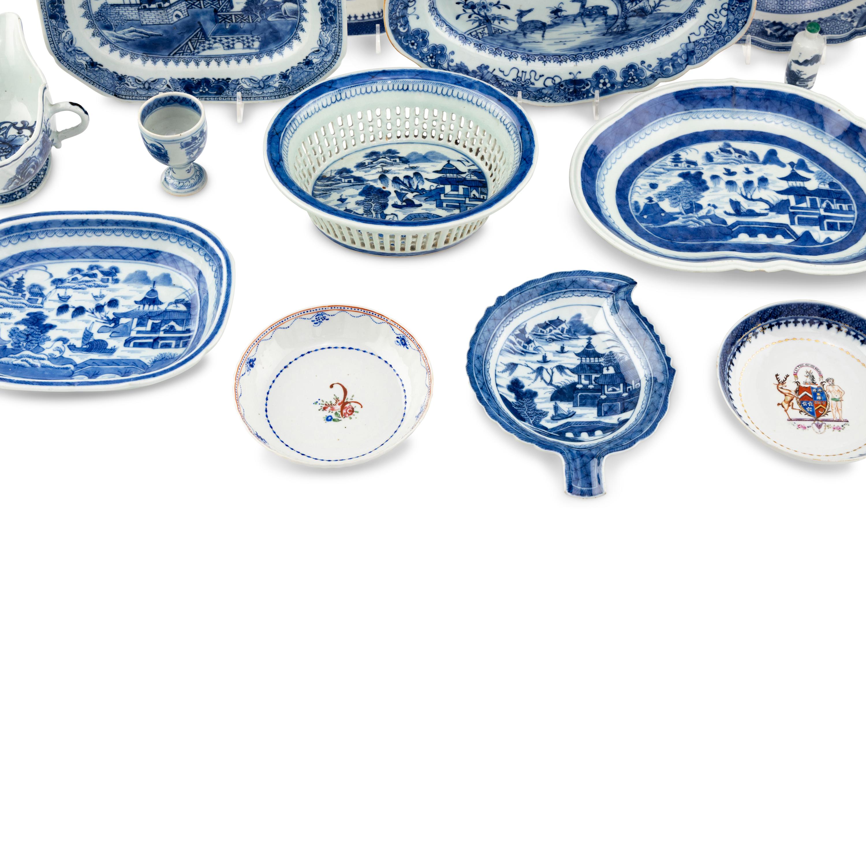 A Collection of Chinese Export Blue and White Porcelain Table Articles