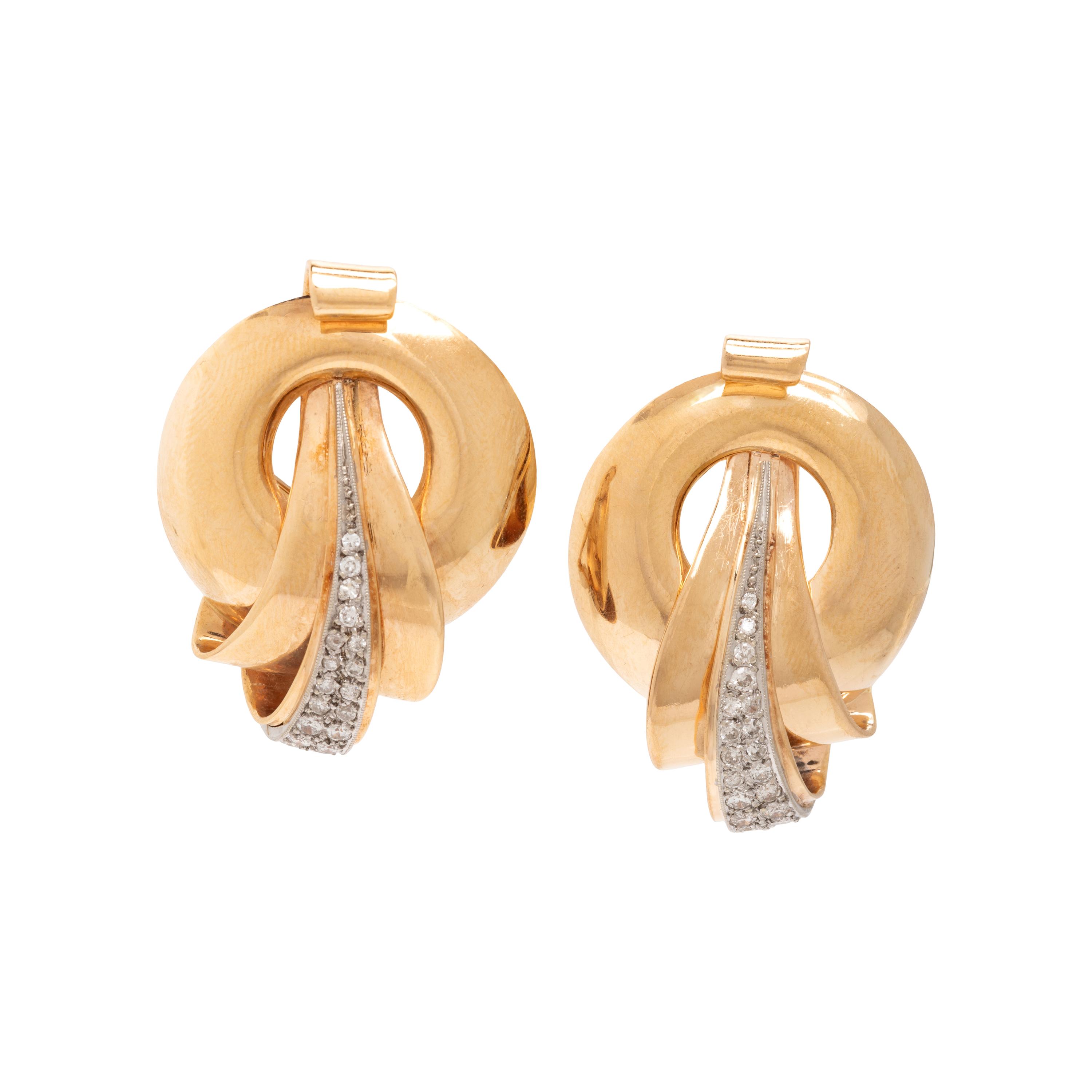 Retro, Diamond and Yellow Gold Earrings
