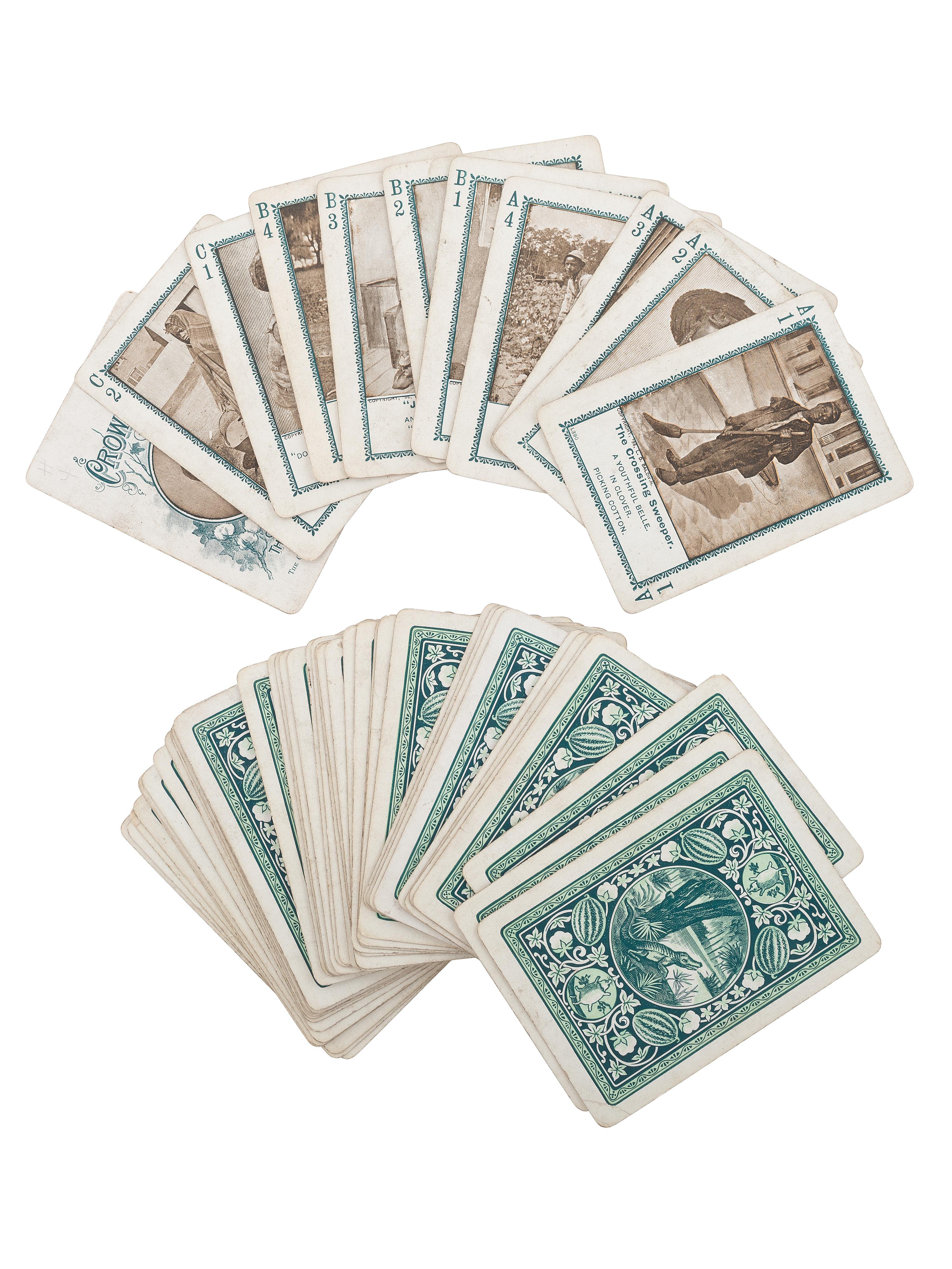 [AFRICAN AMERICANA - JIM CROW]. " In Dixie-Land " playing cards. Cincinnati, OH: Fireside Game Co., Cincinnati Game Co., 1897.