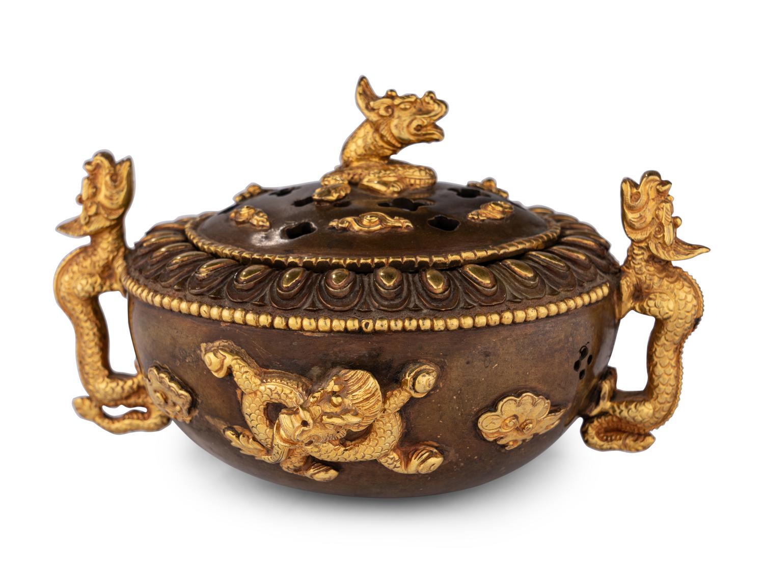 A Chinese Bronze Censer with Dragon Handles