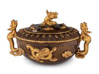 A Chinese Bronze Censer with Dragon Handles