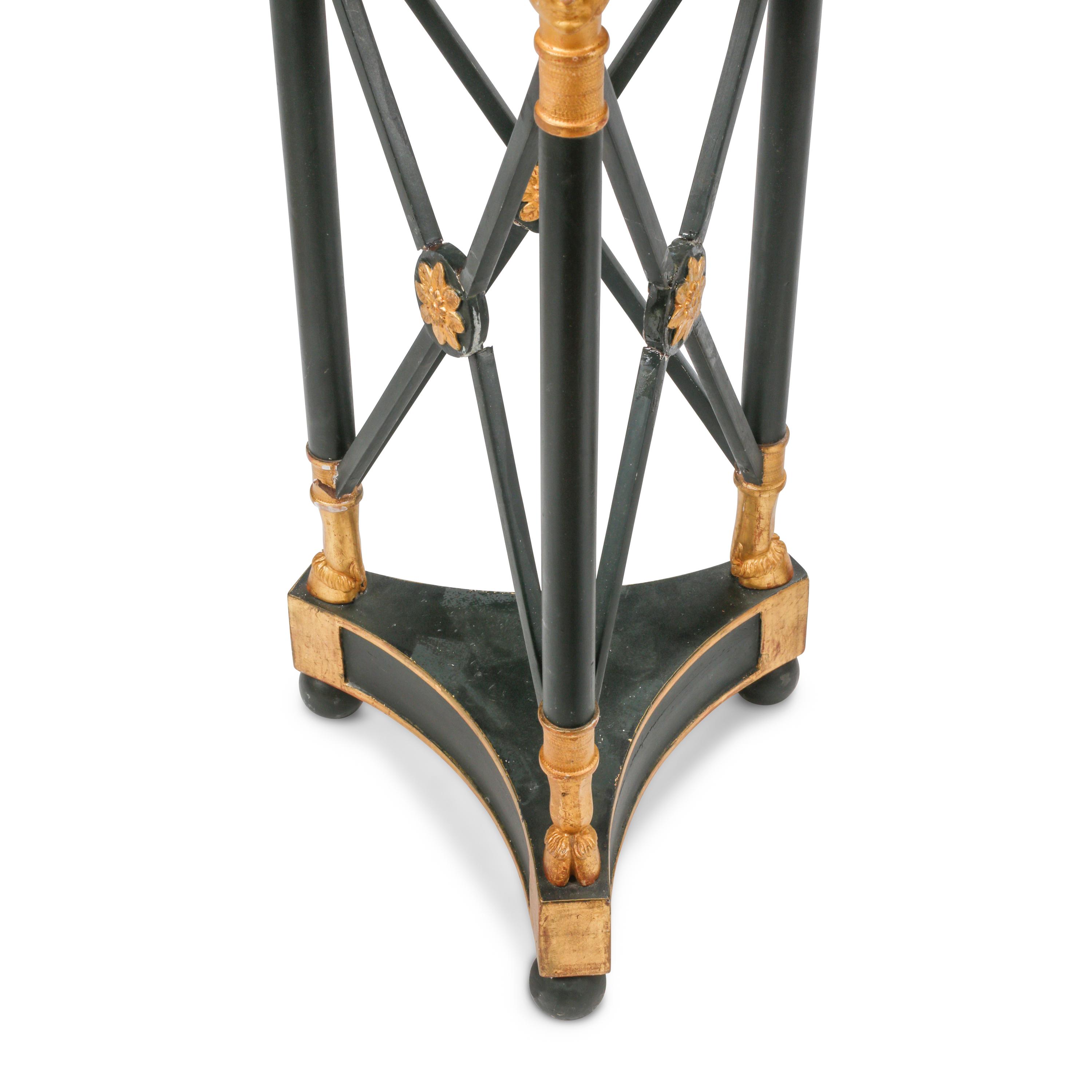 A Pair of Neoclassical Style Painted and Parcel Gilt Marble-Top Tables
