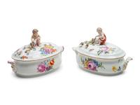 A Pair of Continental Porcelain Covered Dishes
