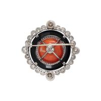 CORAL, ONYX, PEARL AND DIAMOND BROOCH