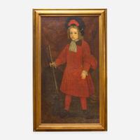Spanish School 17th / 18th century Portrait of a Young Boy in Red with Gun