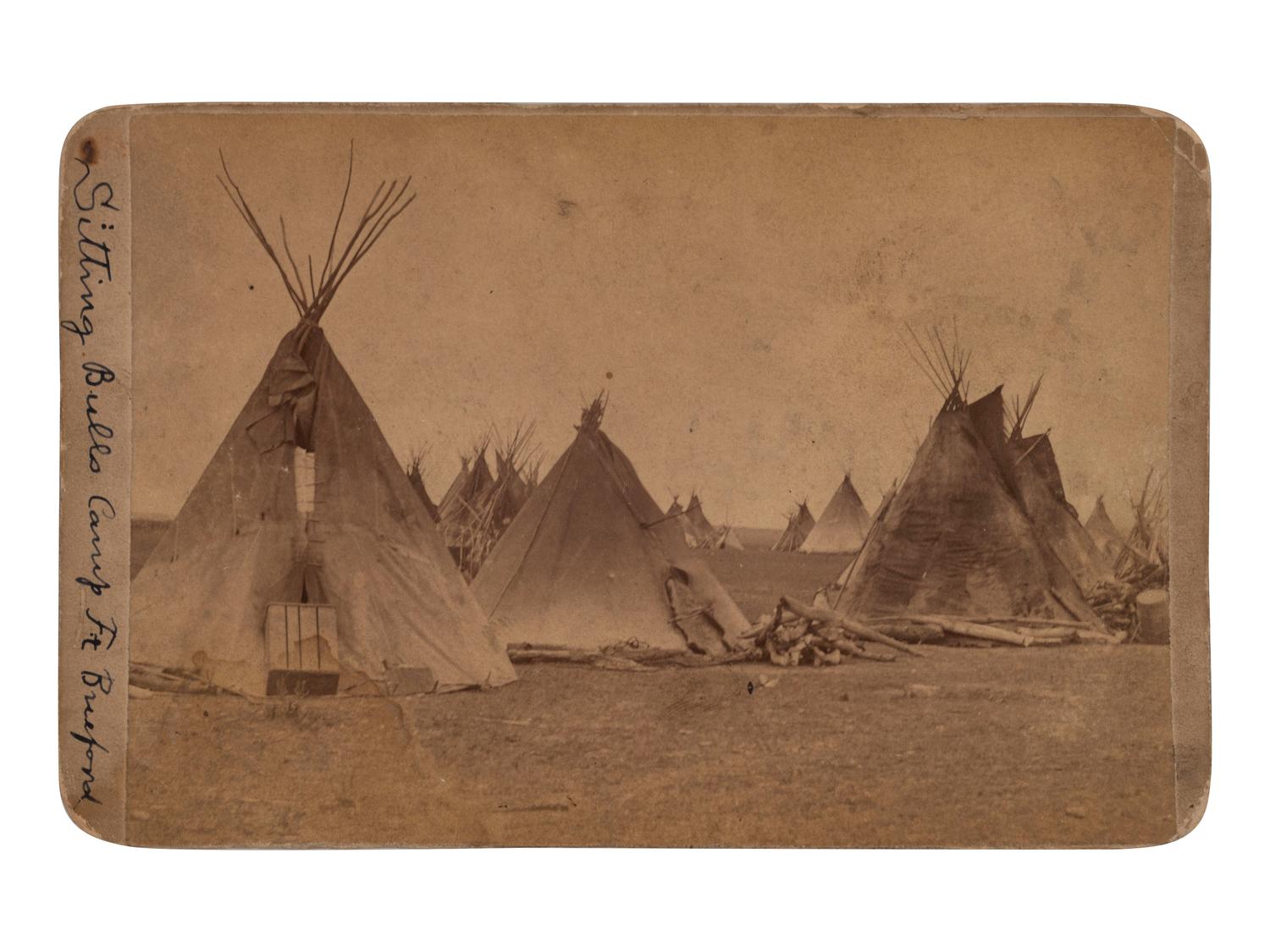 [NATIVE AMERICANS]. GOFF, O.S., photographer. A group of 2 cabinet cards of Sitting Bull and his camp. Bismarck, Dakota Territory.