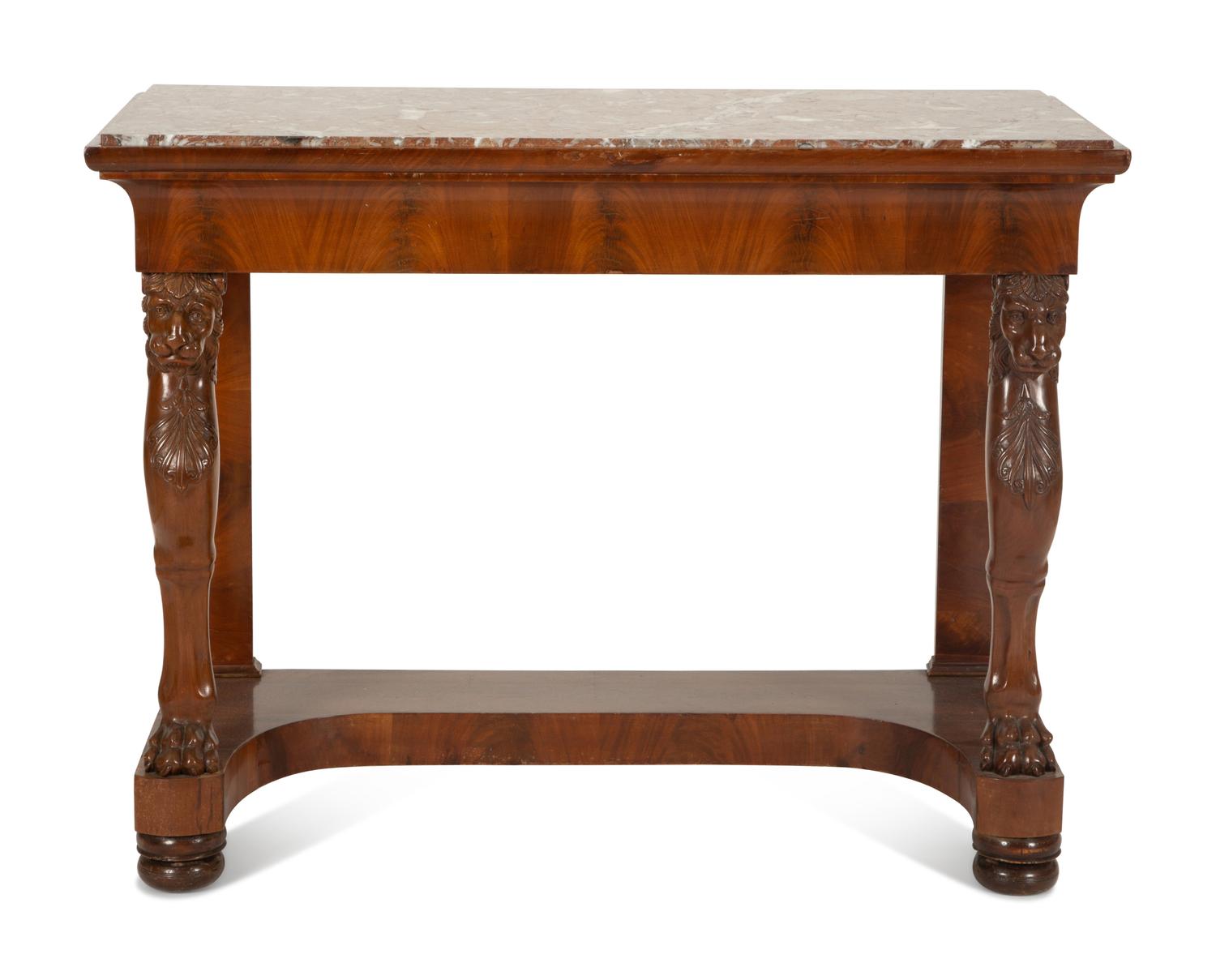 A Regency Style Mahogany Marble-Top Console Table — 20th Century