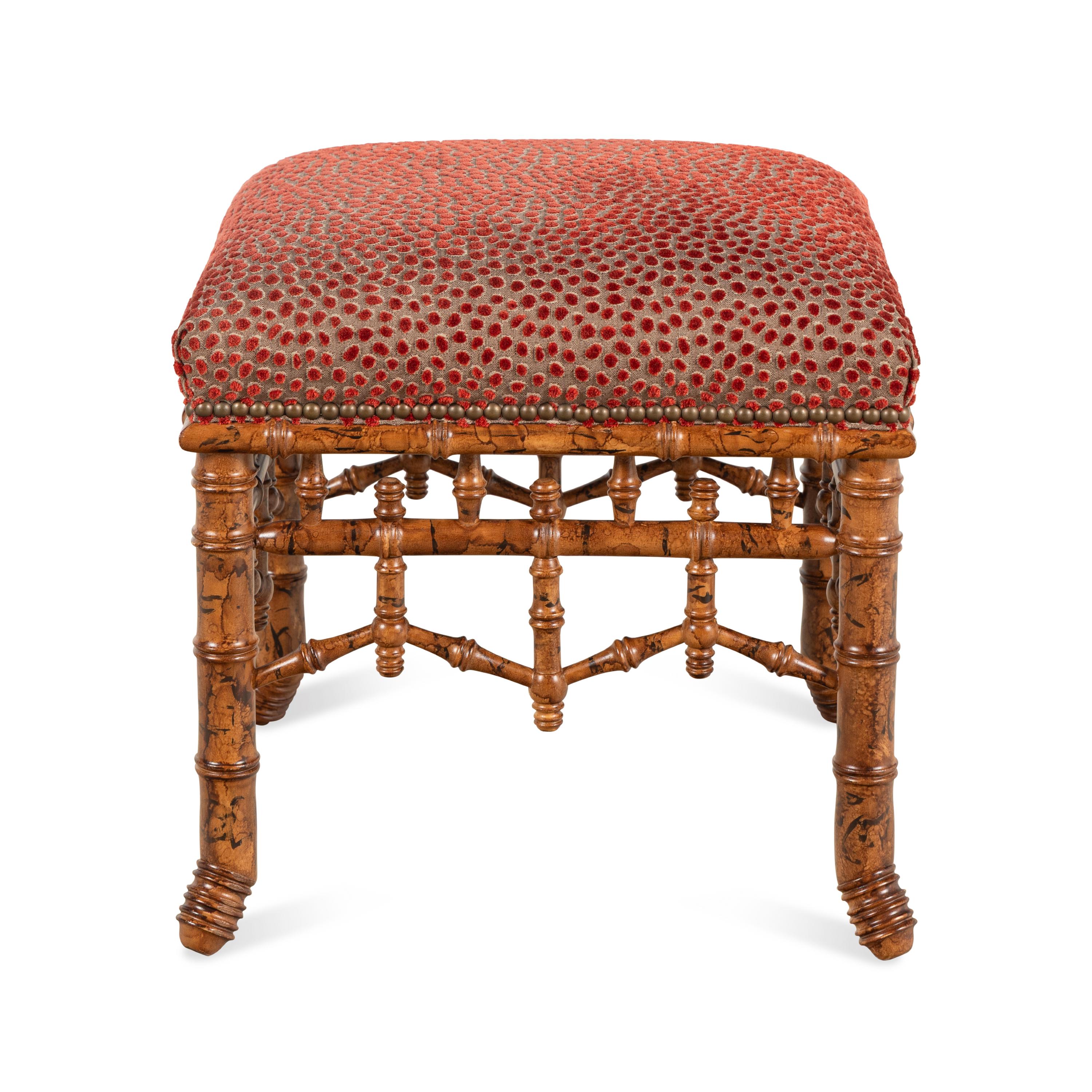 An English Faux Bamboo Carved Foot Stool