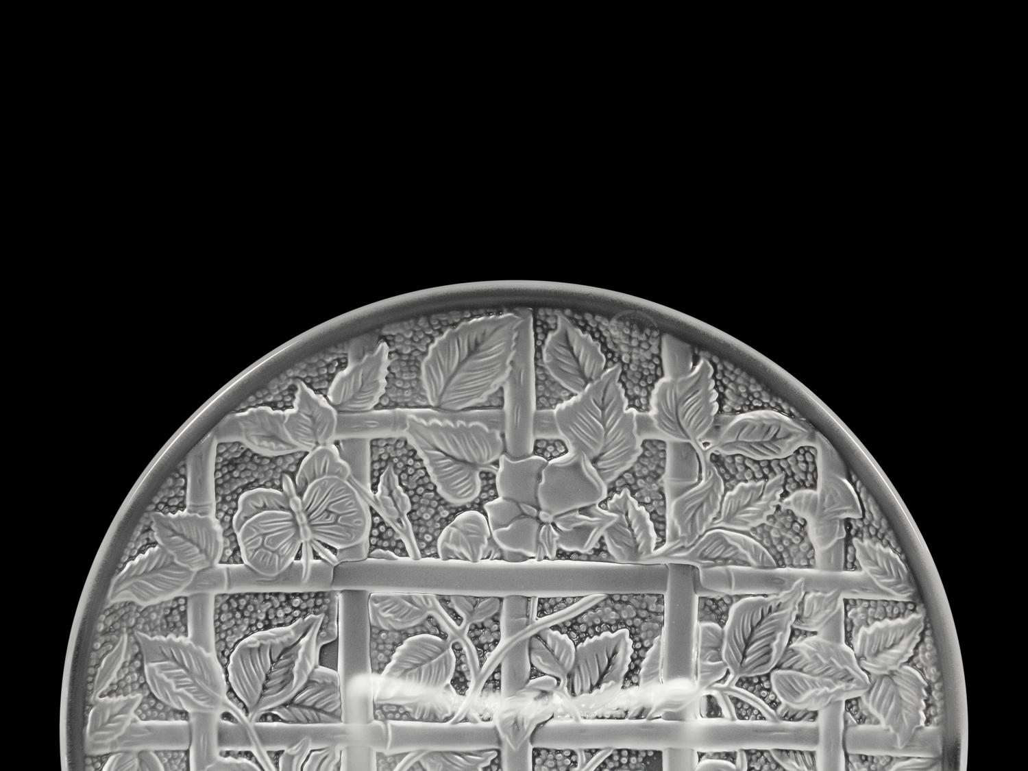 Twenty-Four Molded and Frosted Trellis Pattern Dessert Plates