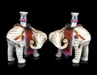 A Pair of Chinese Famille Rose Porcelain Elephant-Form Candle Holders