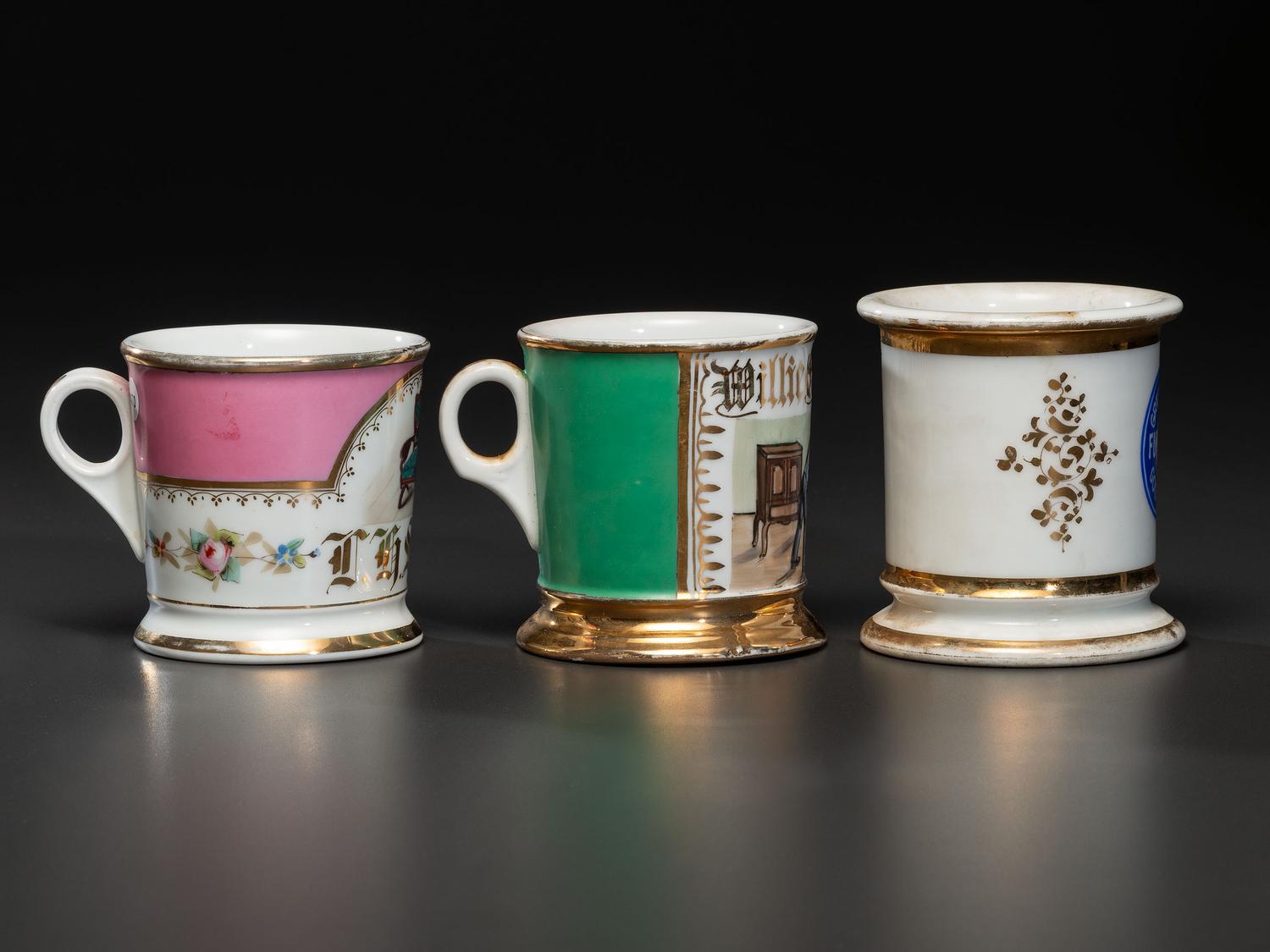 Three Furniture Maker's Occupational Shaving Mugs