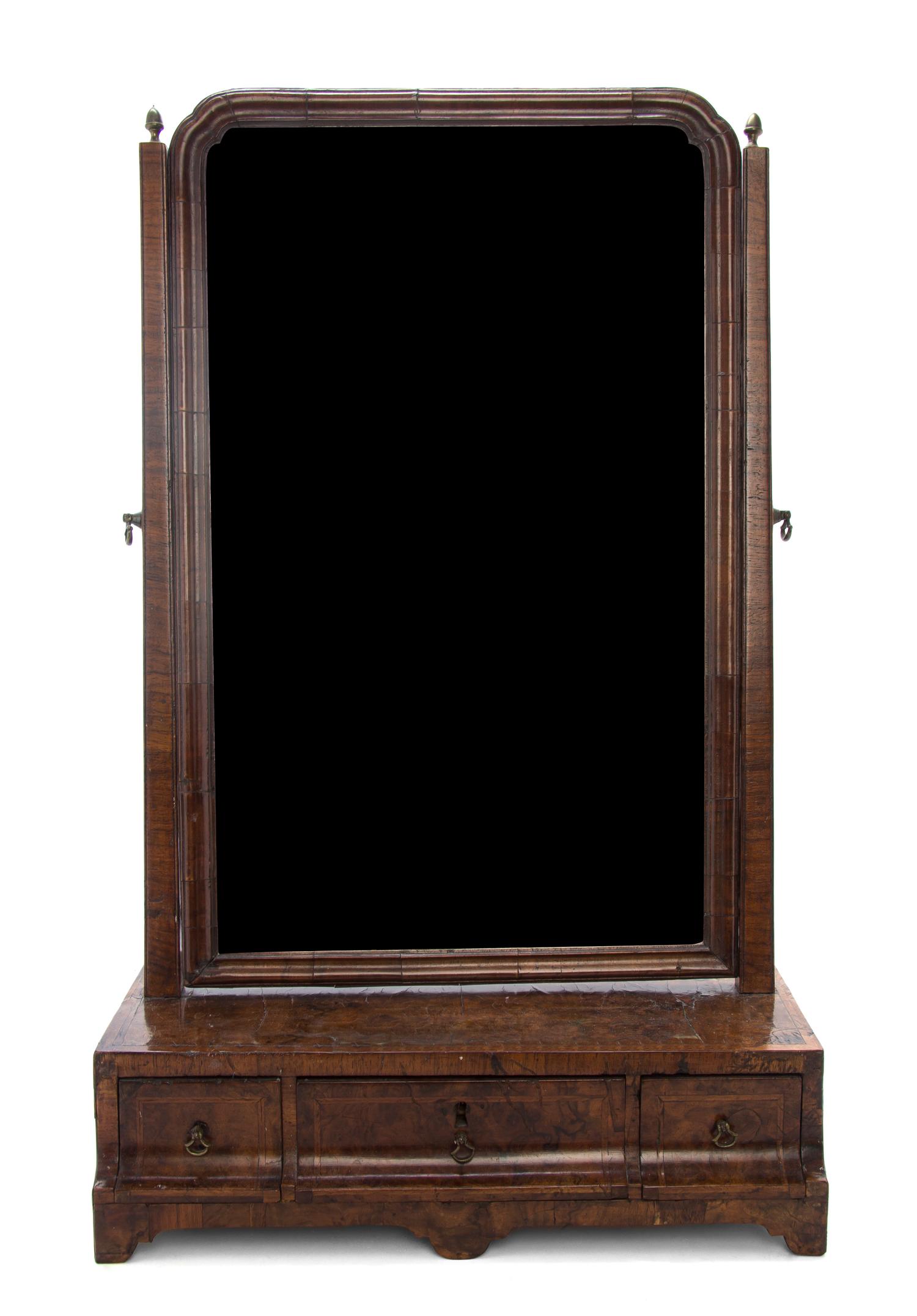 A Queen Anne Walnut Dressing Mirror, Height 26 x width 16 inches.