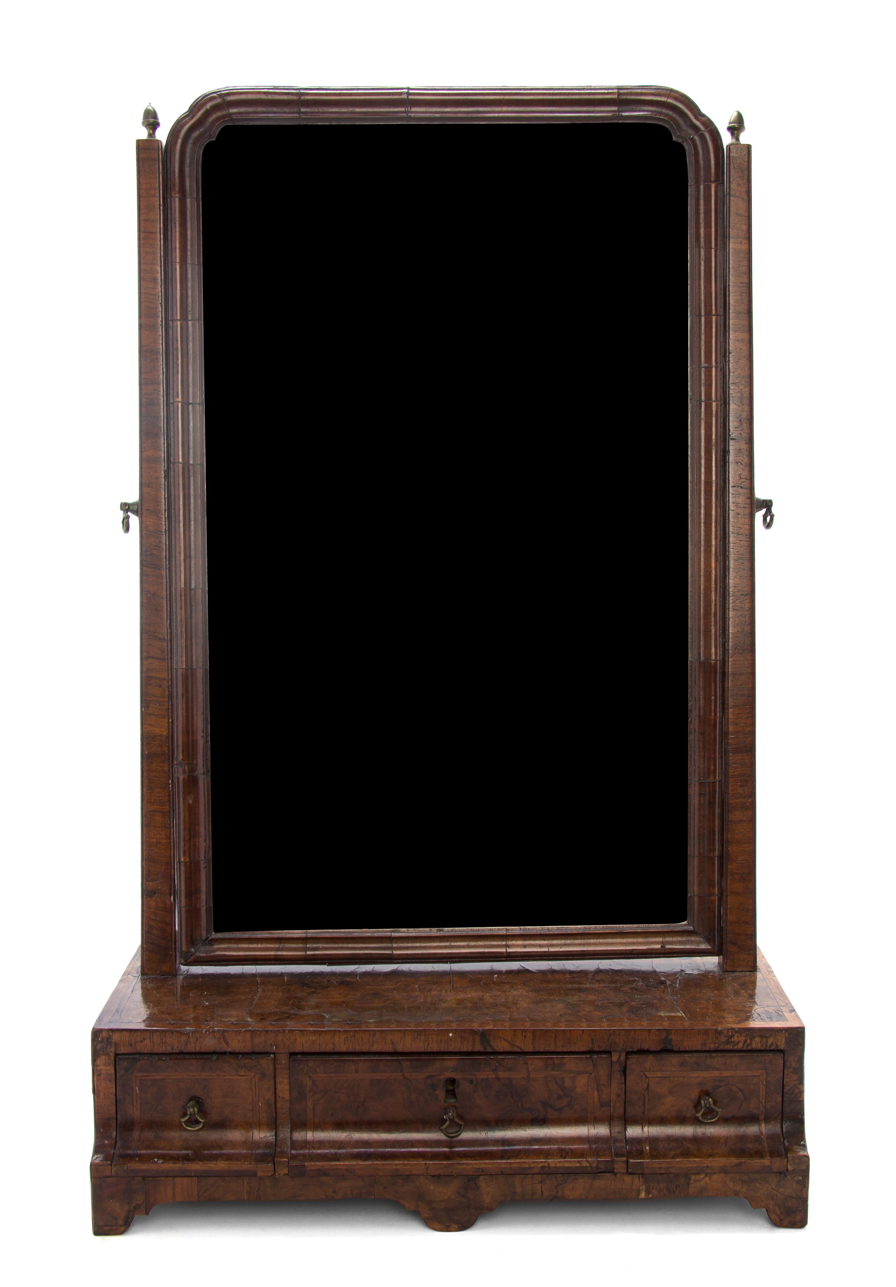 A Queen Anne Walnut Dressing Mirror, Height 26 x width 16 inches.