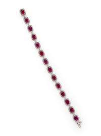 SYNTHETIC RUBY AND DIAMOND BRACELET