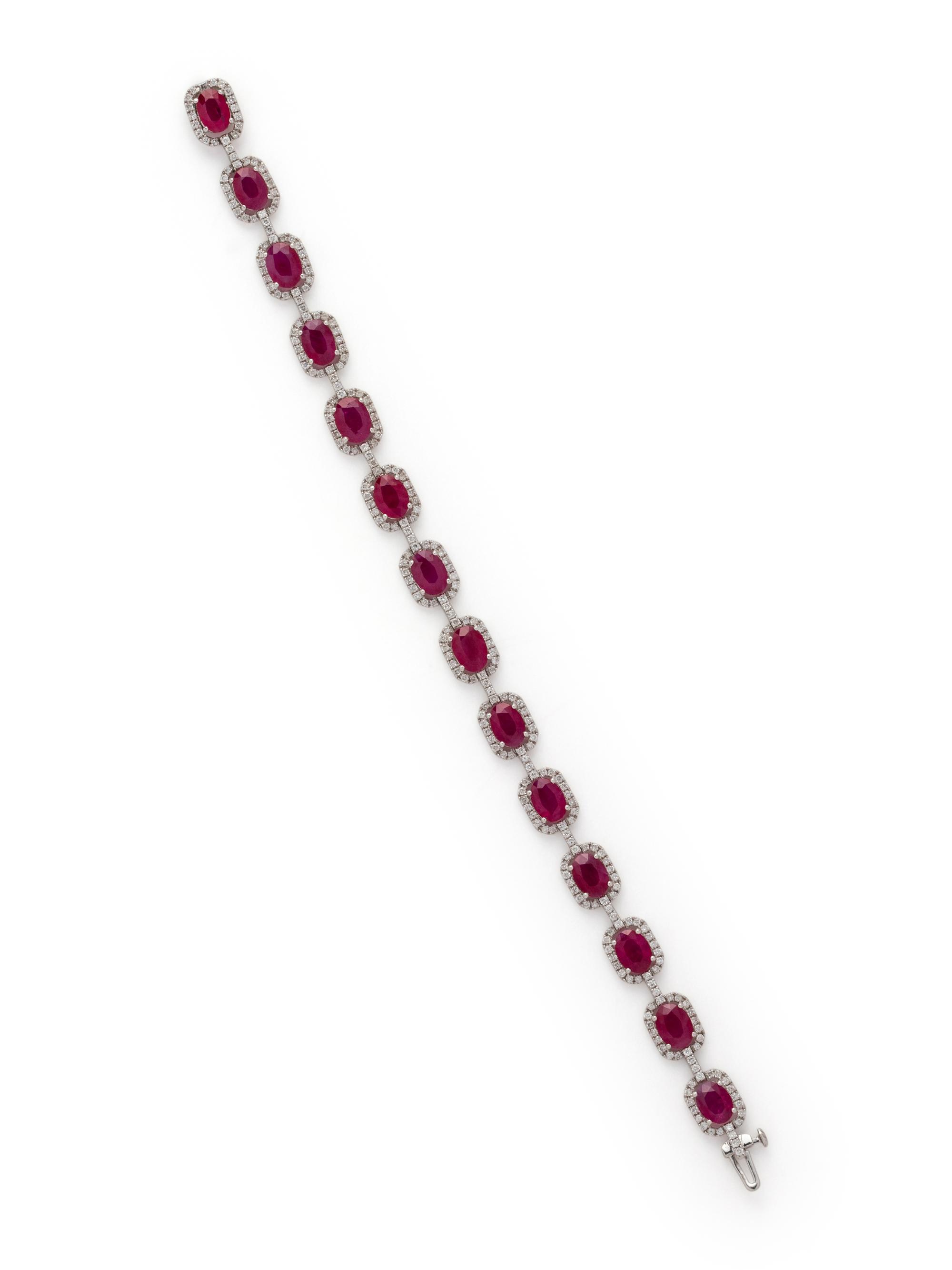 SYNTHETIC RUBY AND DIAMOND BRACELET