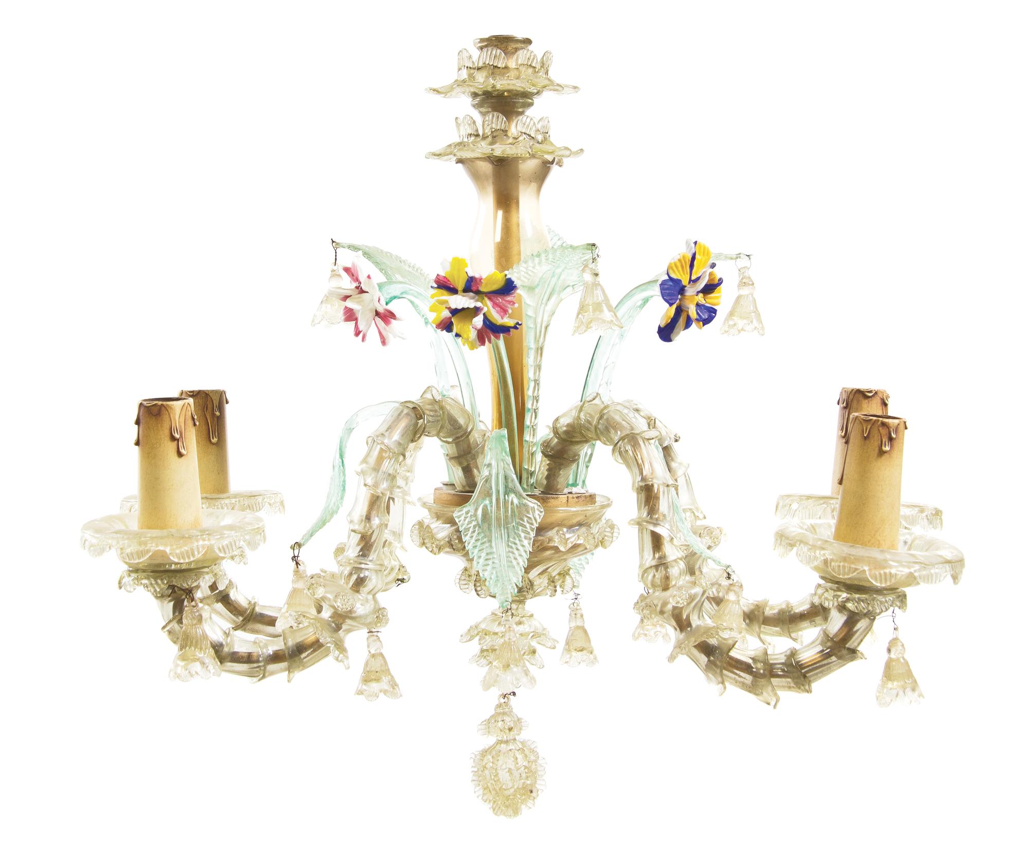 A Suite of Venetian Glass Lighting, Height of first 22 1/2 inches.