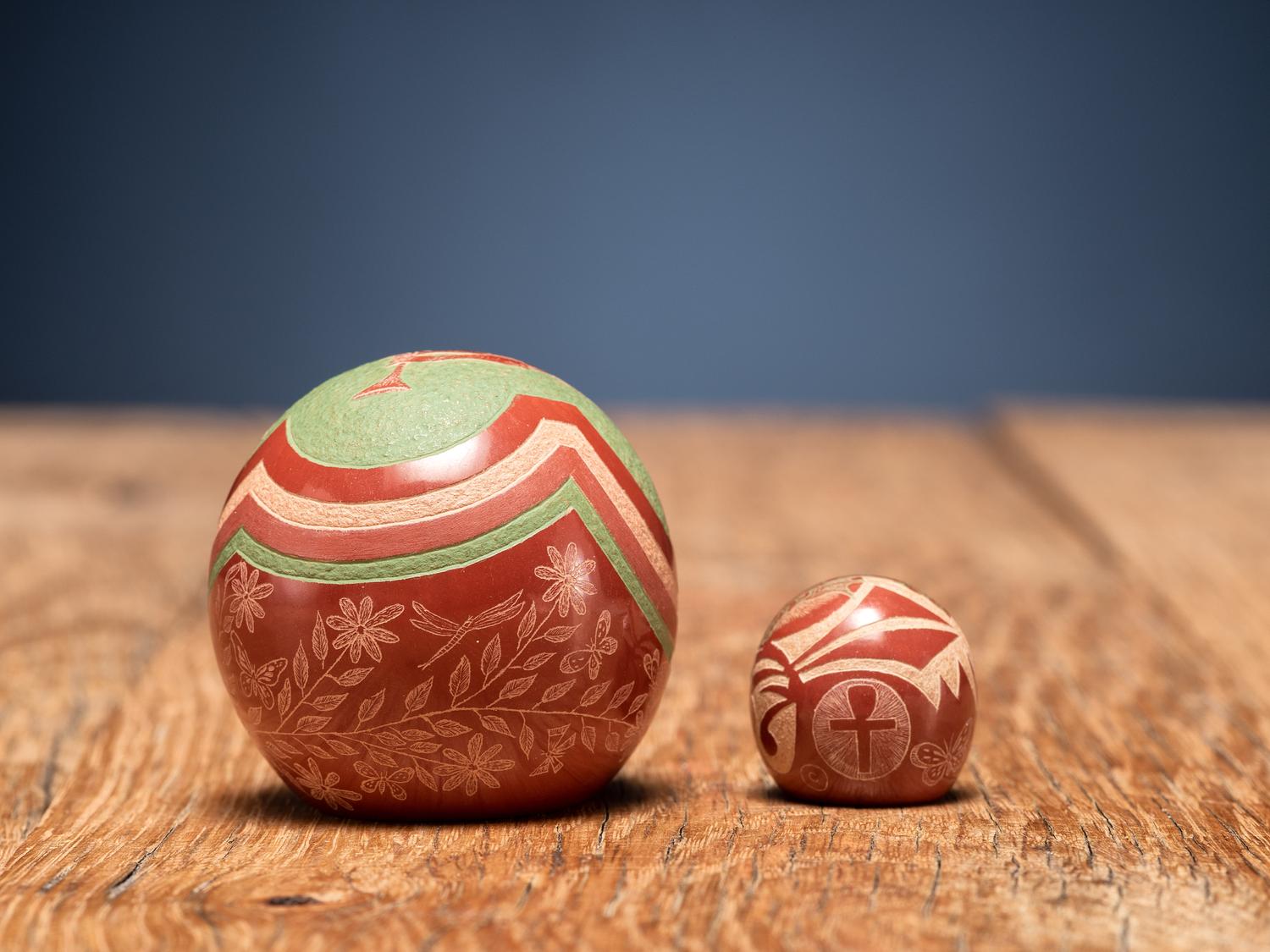 Miniature Polychrome Sgraffito Pottery Seed Jars