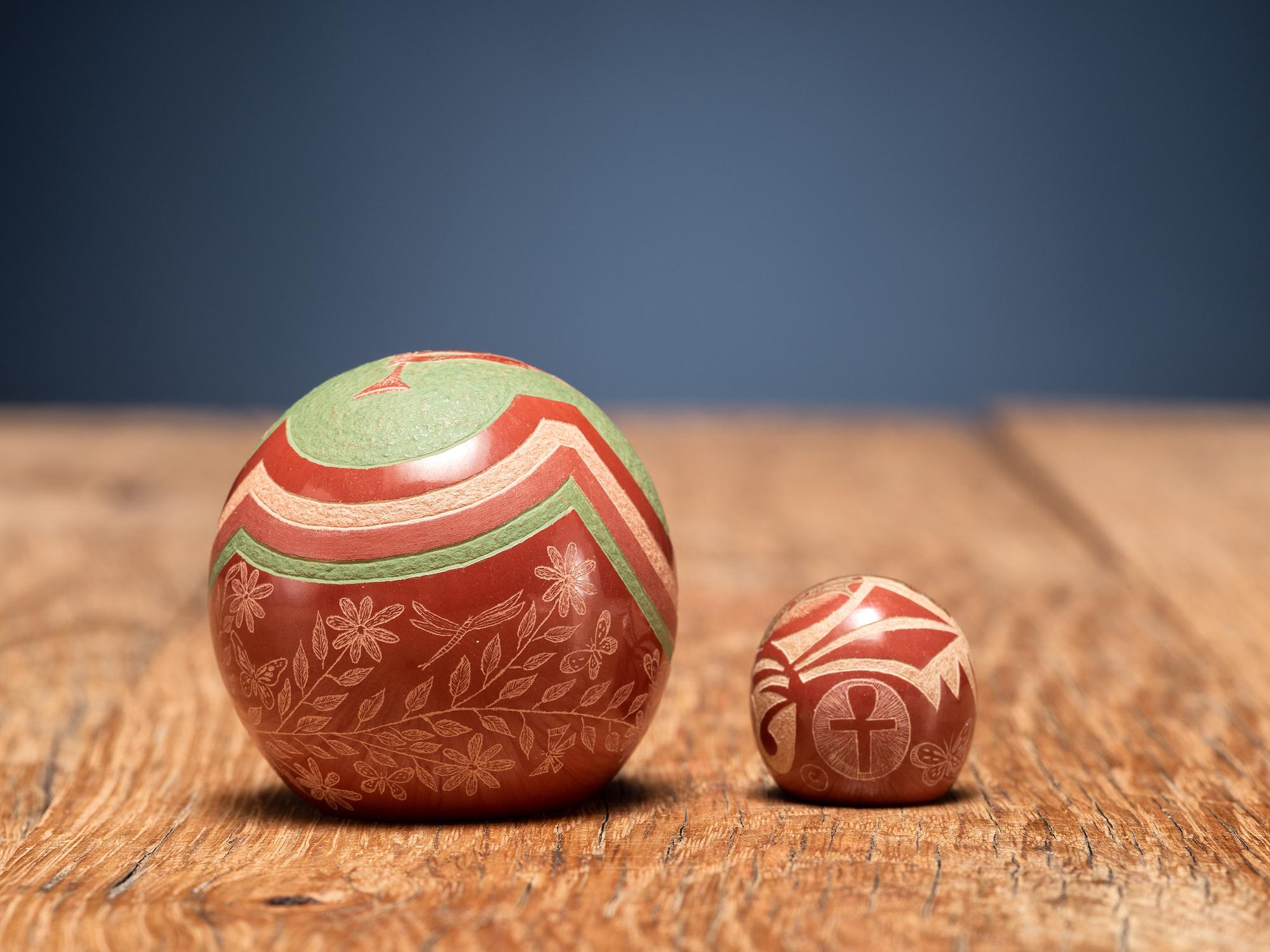 Miniature Polychrome Sgraffito Pottery Seed Jars