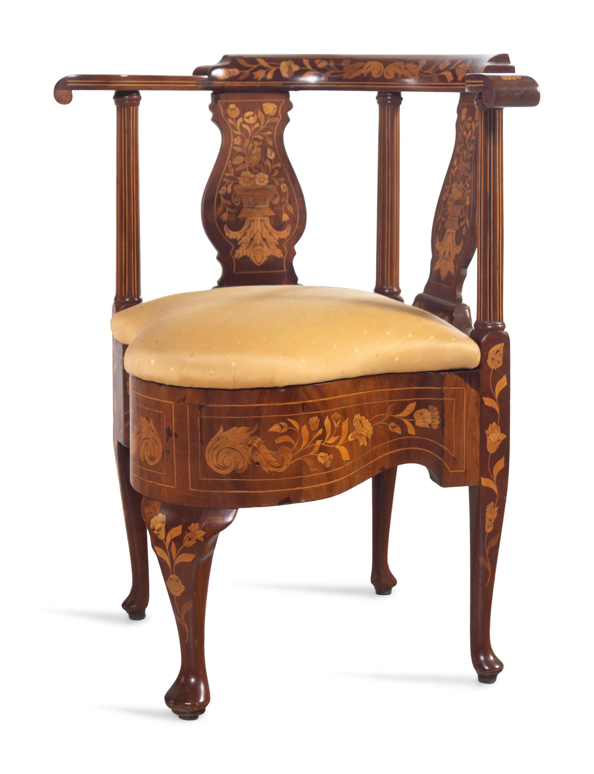 A Dutch Marquetry Corner Chair