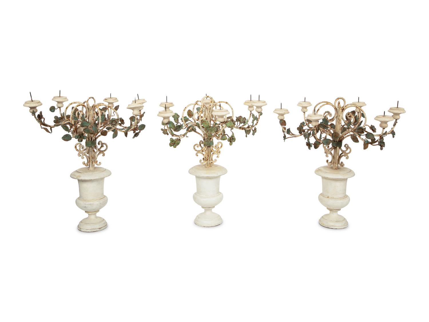 A Set of Three T ô le Peinte Six-Light Candelabra